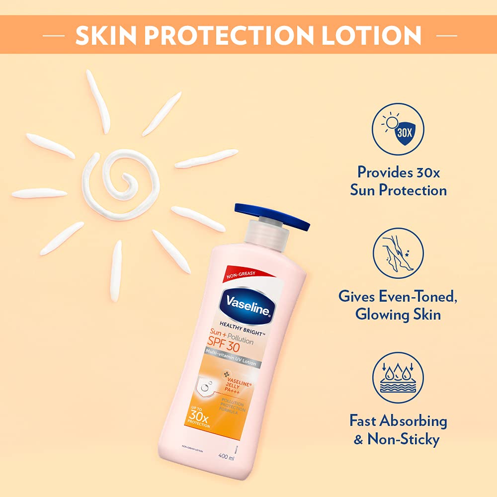Vaseline Healthy Bright, Sun + Pollution Protection Daily Moisturizer, 400ml, for Glowing Skin, 2-in-1 Body Lotion with SPF 30, Fast Absorbing and Non-sticky, for Dry Skin, for Men & Women – view 5