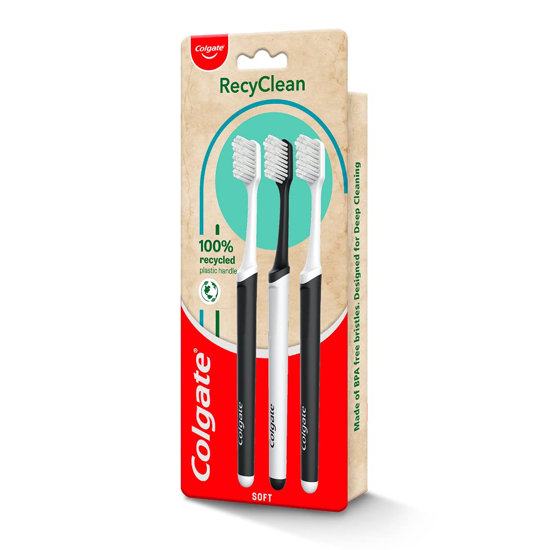 Colgate Gentle Enamel Ultra Soft Bristles Toothbrush, 4 Pcs (Buy2 Get 2), Soft Bristles for Enamel Care and Colgate RecyClean Toothbrush, Planet Friendly, Recycled, 3 Pcs – view 5