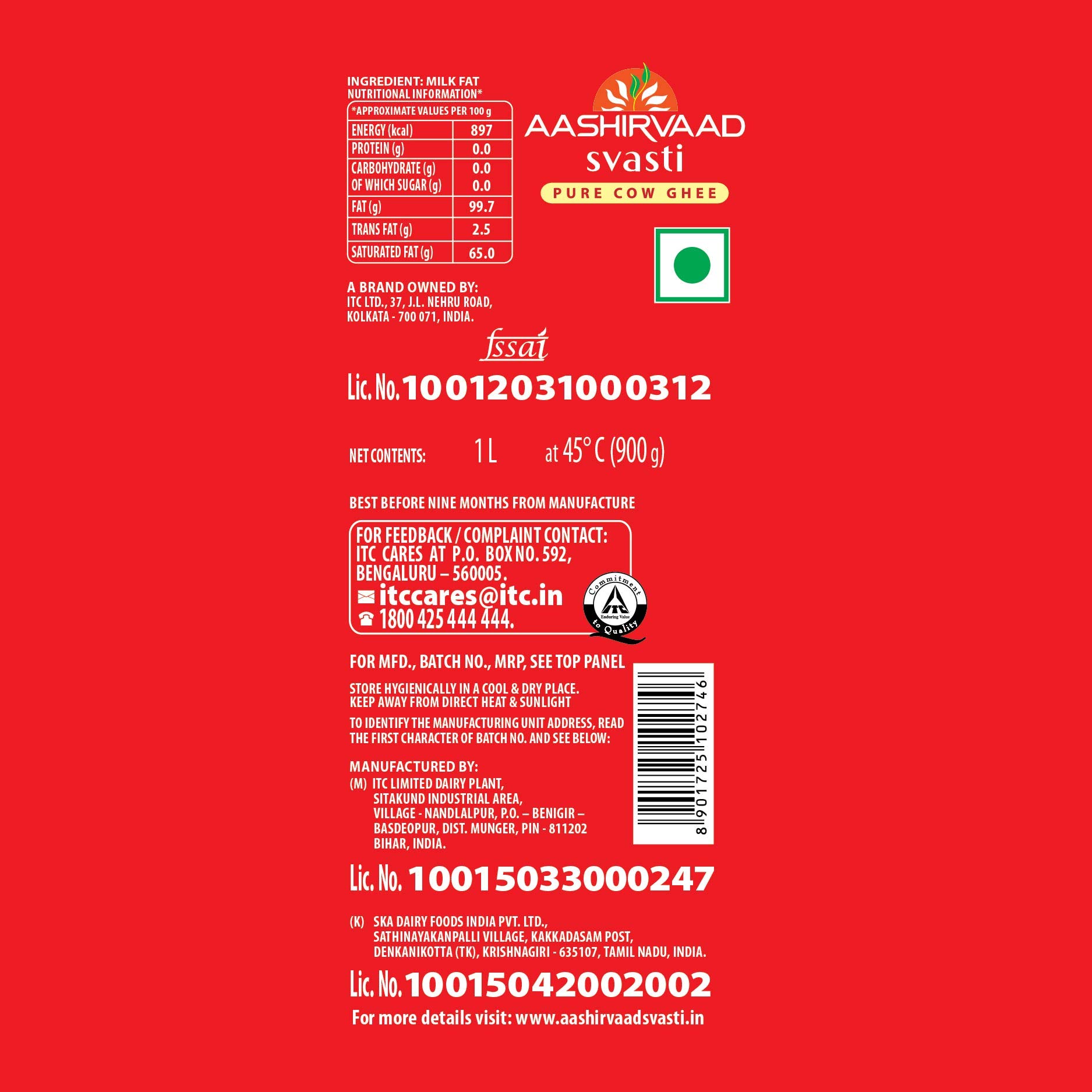 Aashirvaad Svasti Pure Cow Ghee - Desi Ghee with Rich Aroma - 1L – view 2