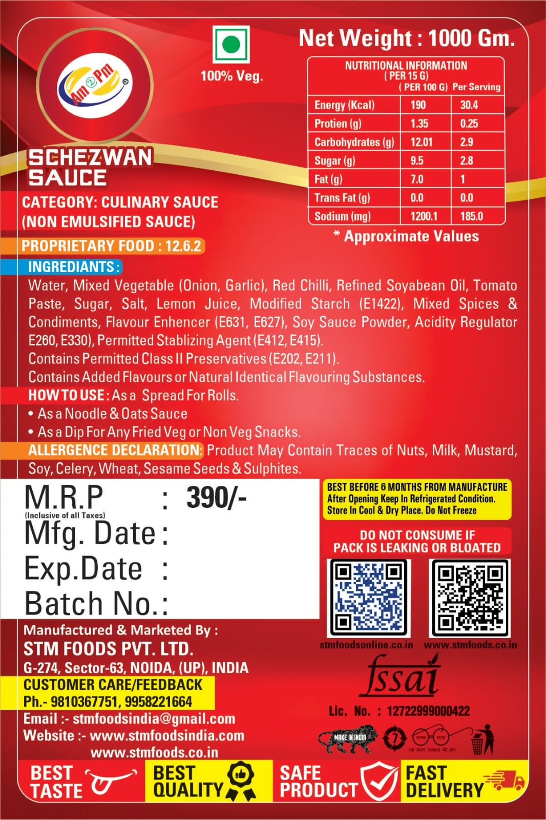 Am 2 Pm - Schezwan Sauce Chilli Paste Stir Fry Cooking Fresh Ingredients Spicy Chinese Stir-Fry Schezwan Sauce Dipping Sauce -1KG – view 4