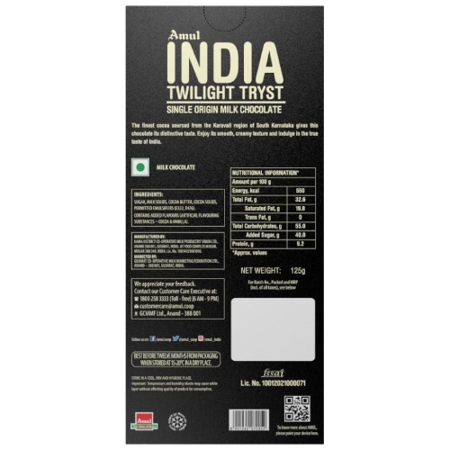Amul India Single Origin Milk Chocolate 125 G – view 2
