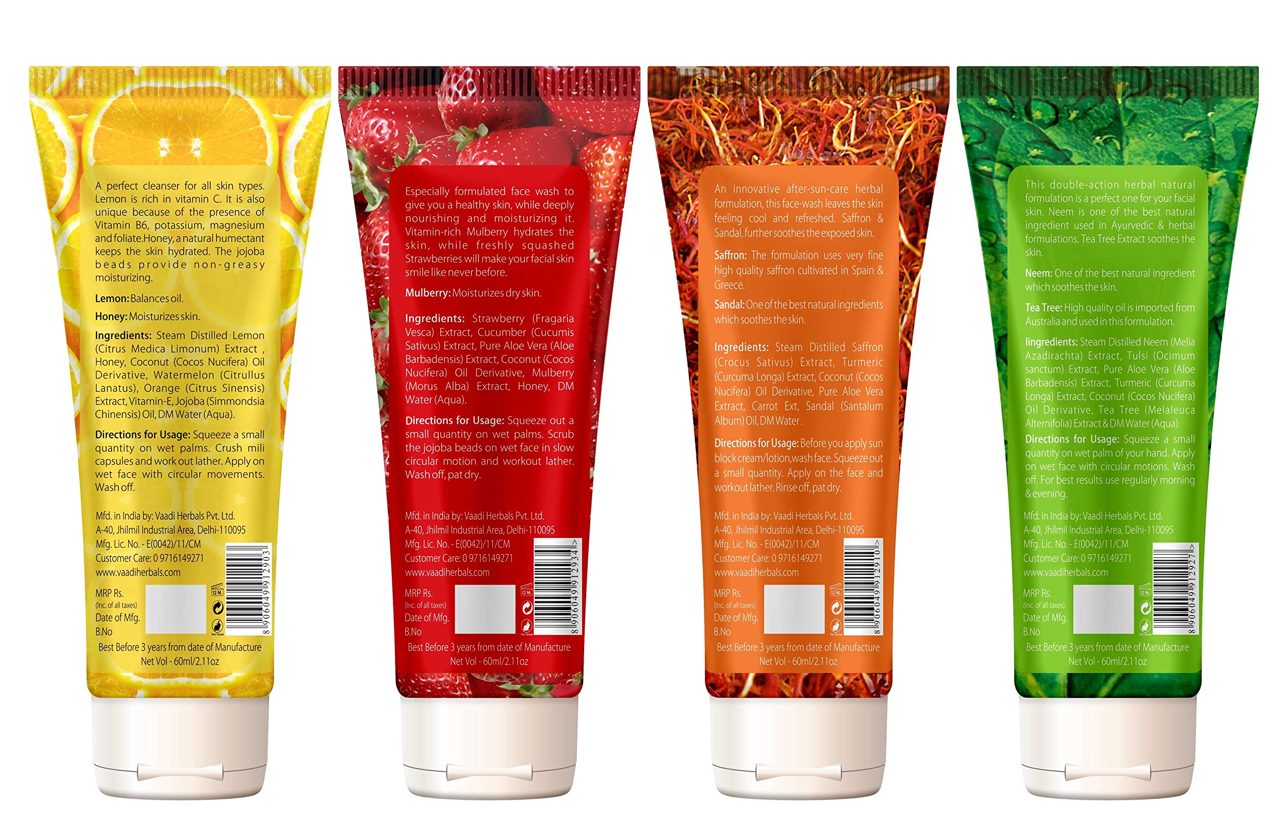 Vaadi Herbals Assorted Herbal Face Wash, 60ml (Pack of 4) – view 2