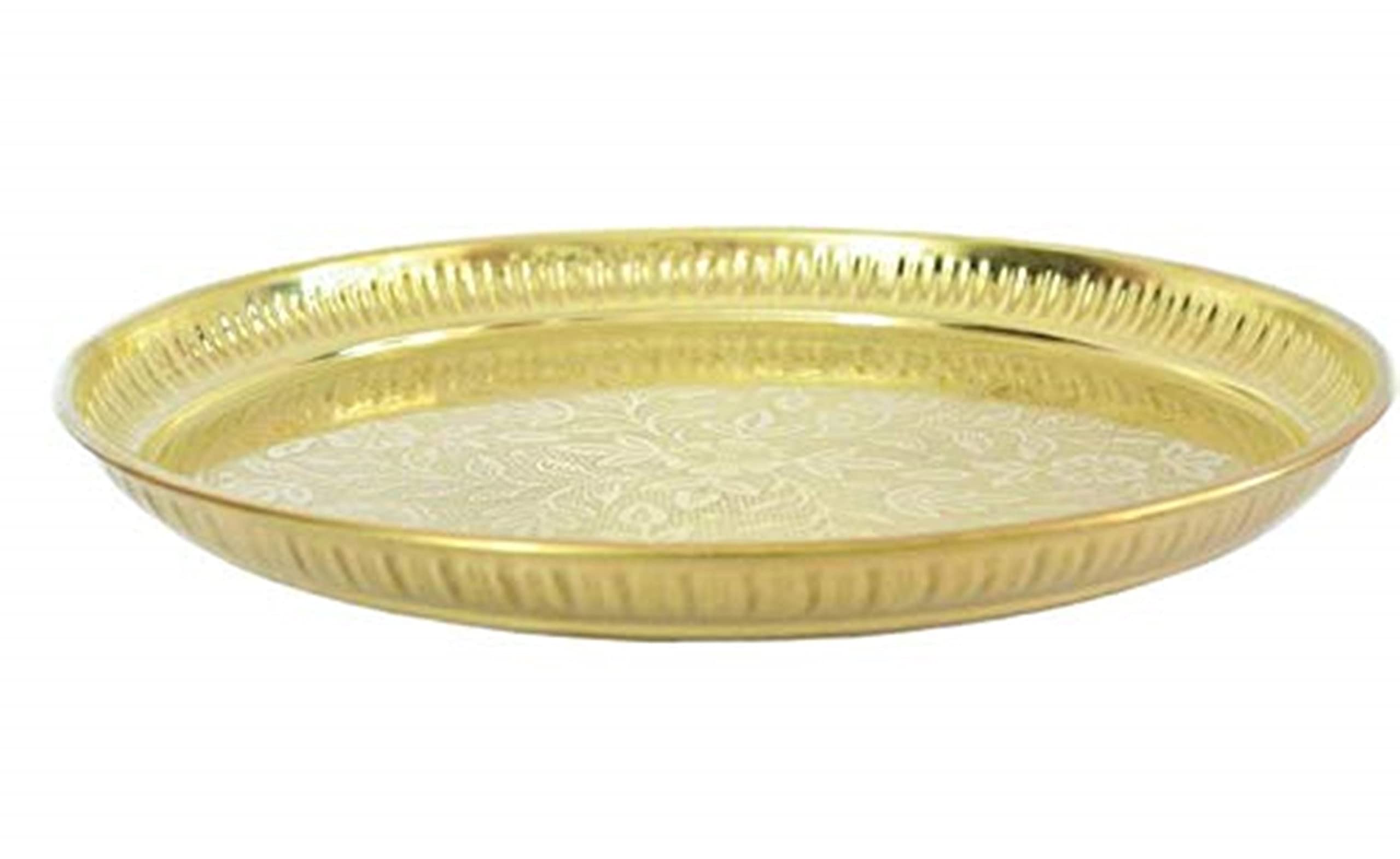 Skywalk Handmade Brass Puja Thali with Flower Embossed Design (Gold, 8 Inch) – view 2