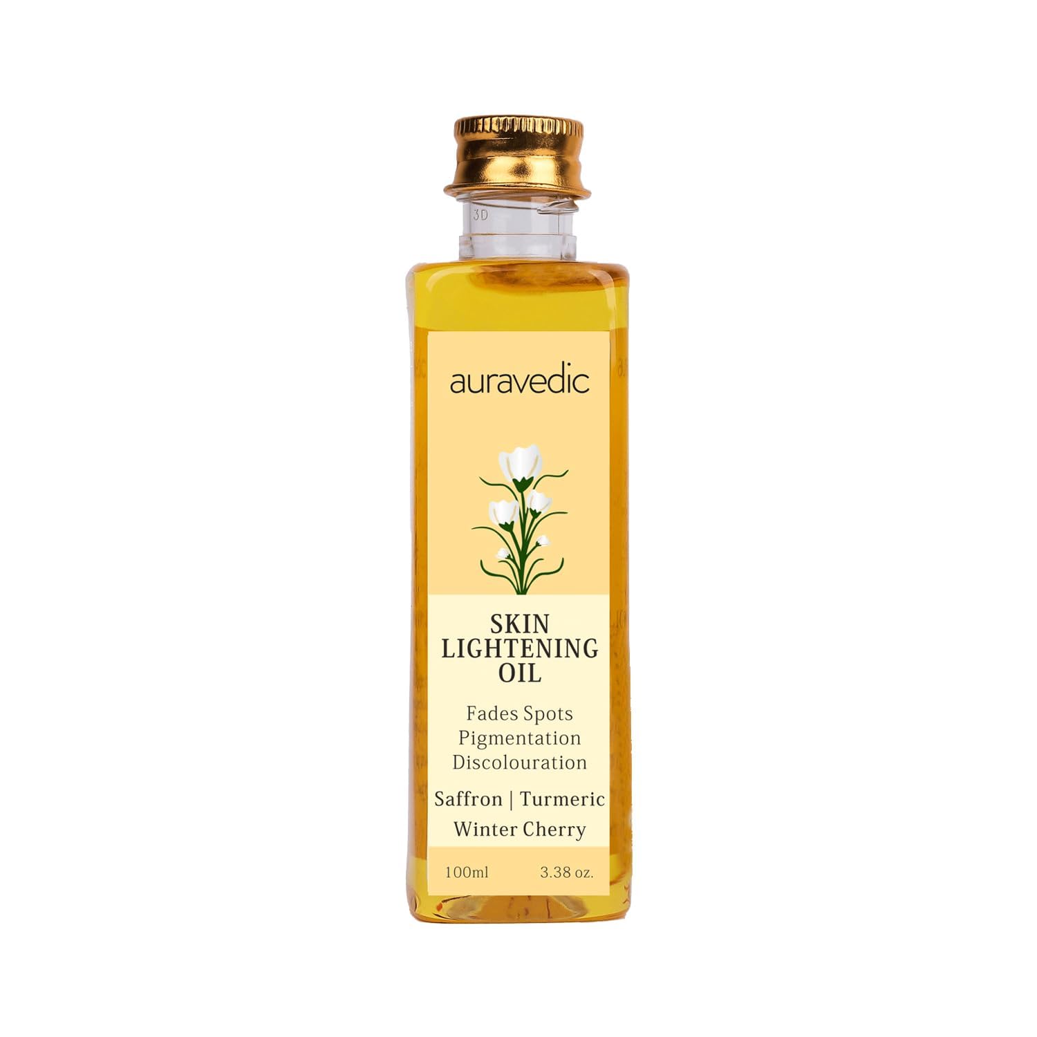 Auravedic skin brightening face oil with saffron in bottle
