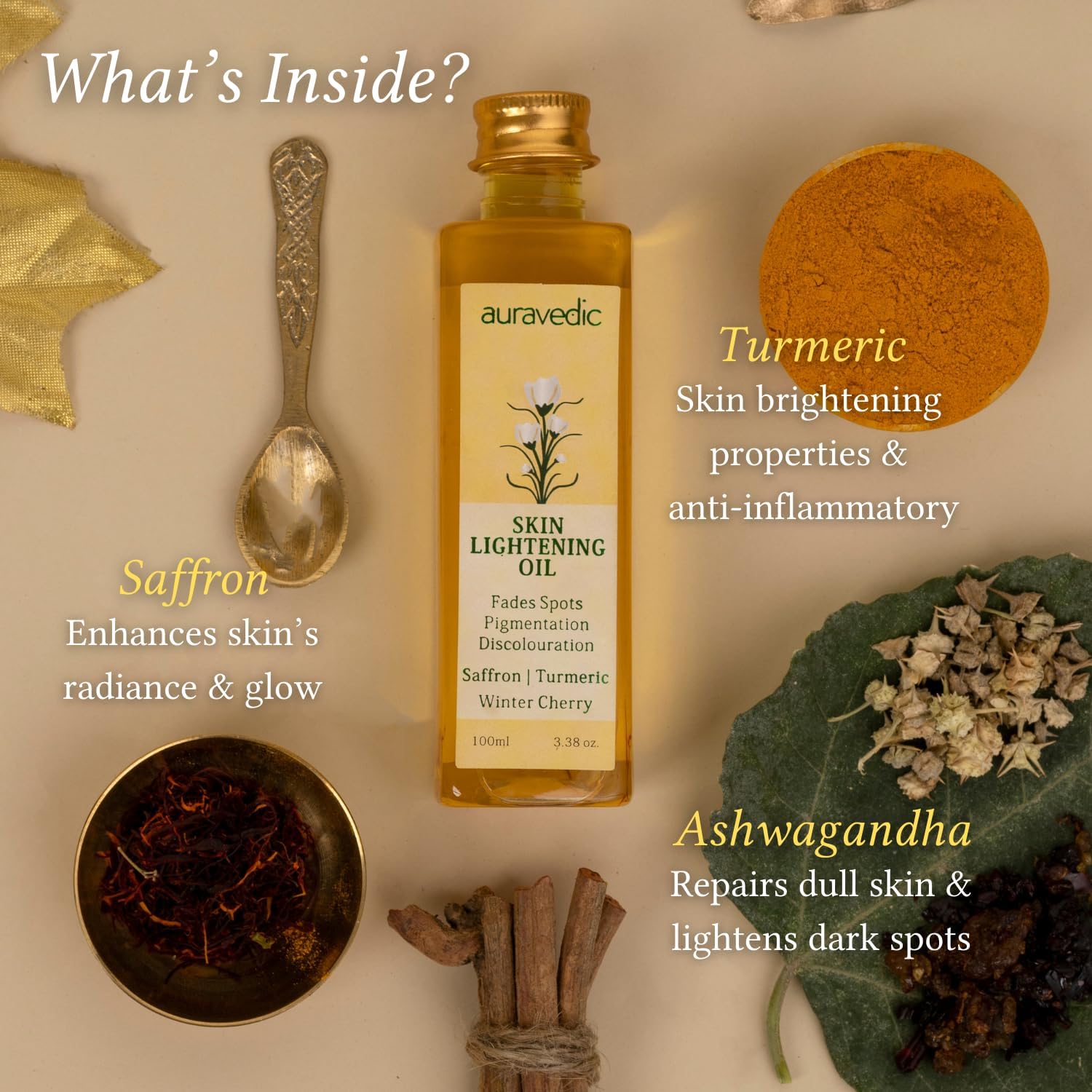 Auravedic Saffron Original Face Oil For Glowing Skin100 ml Ashwagandha Pigmentation Serum Face Serum For Pigmentation For Skin Body Oil After Bath For Daily Use – view 4