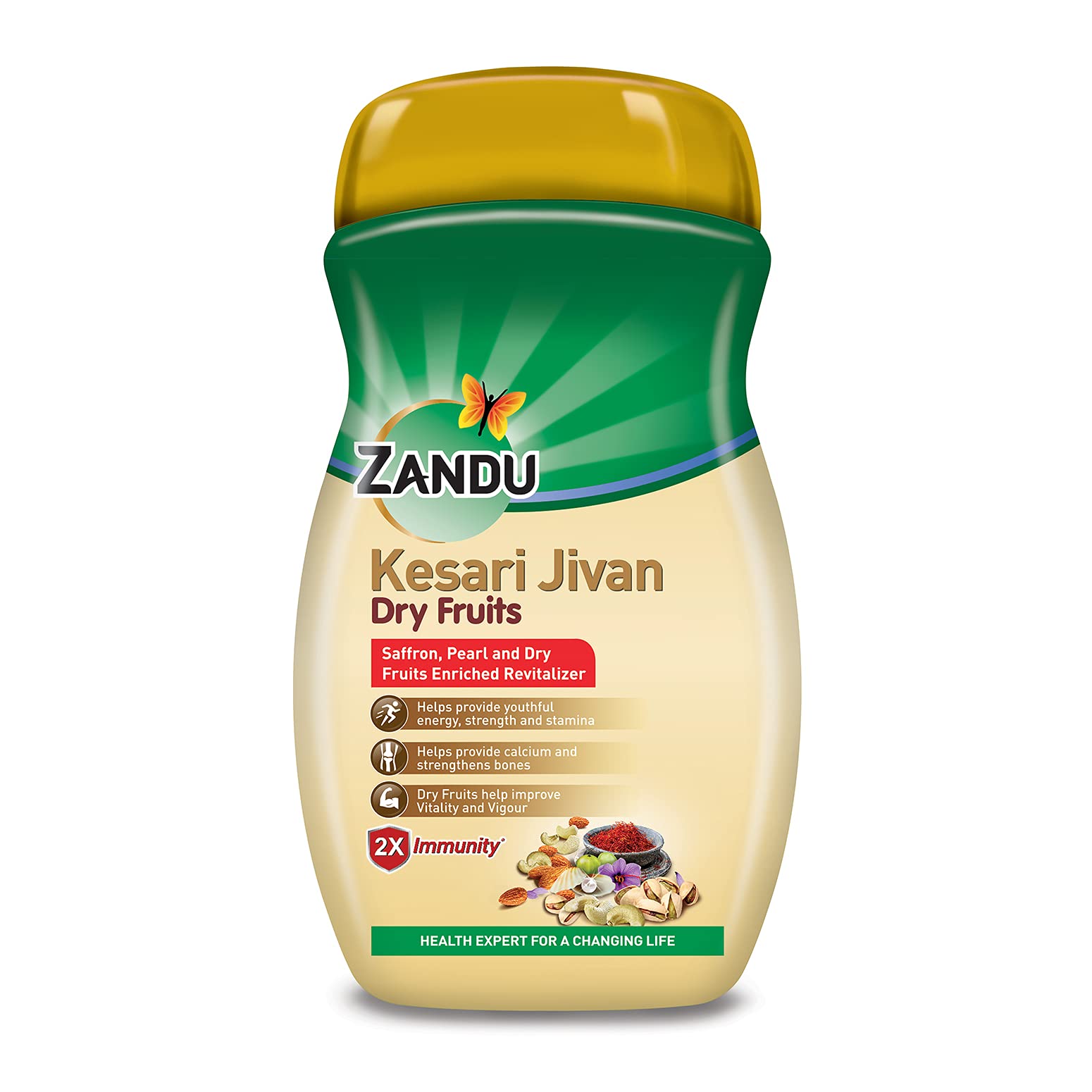 Front pack of Zandu Kesari Jivan dry fruits chyawanprash 900g