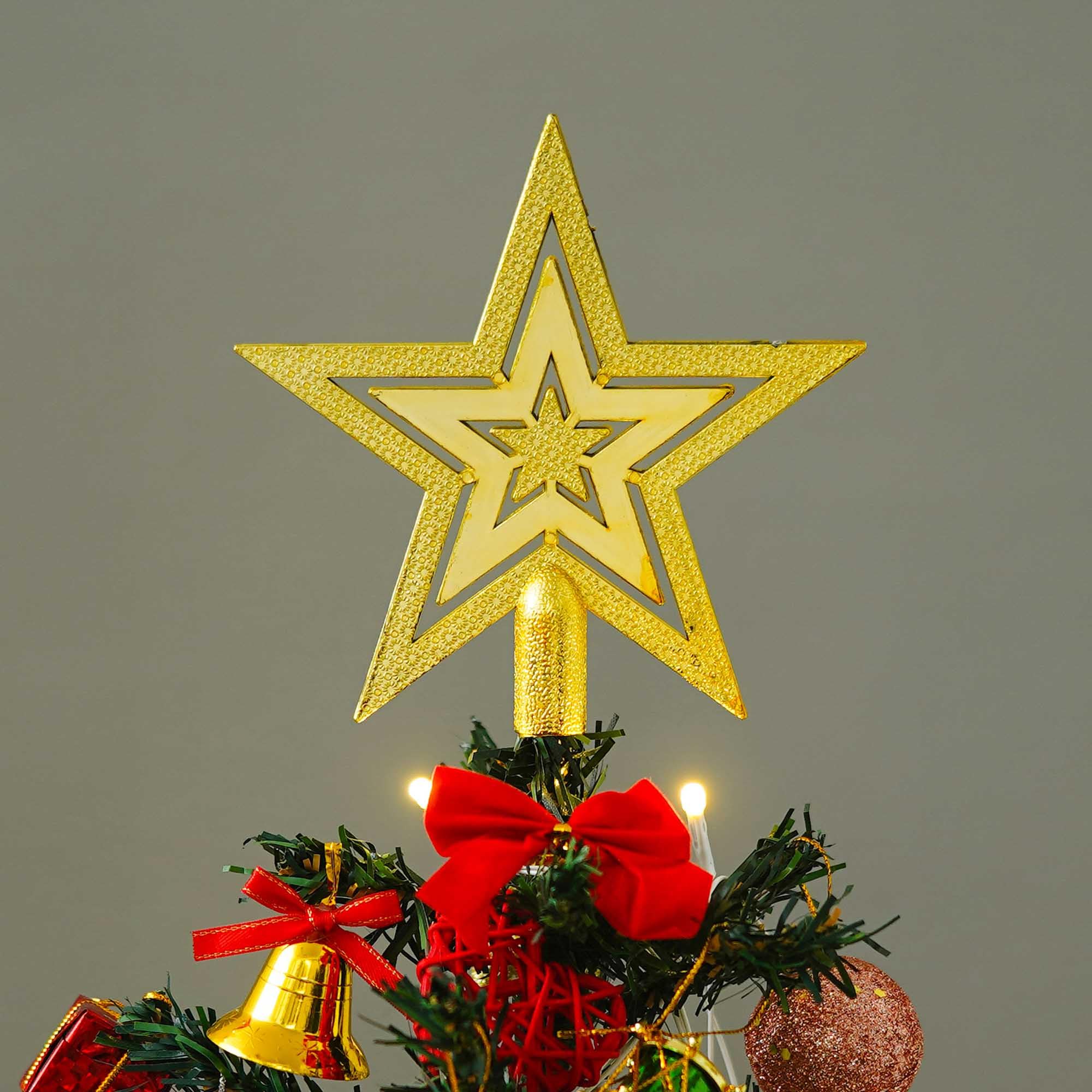Classic golden wooden Christmas star decoration for tree top