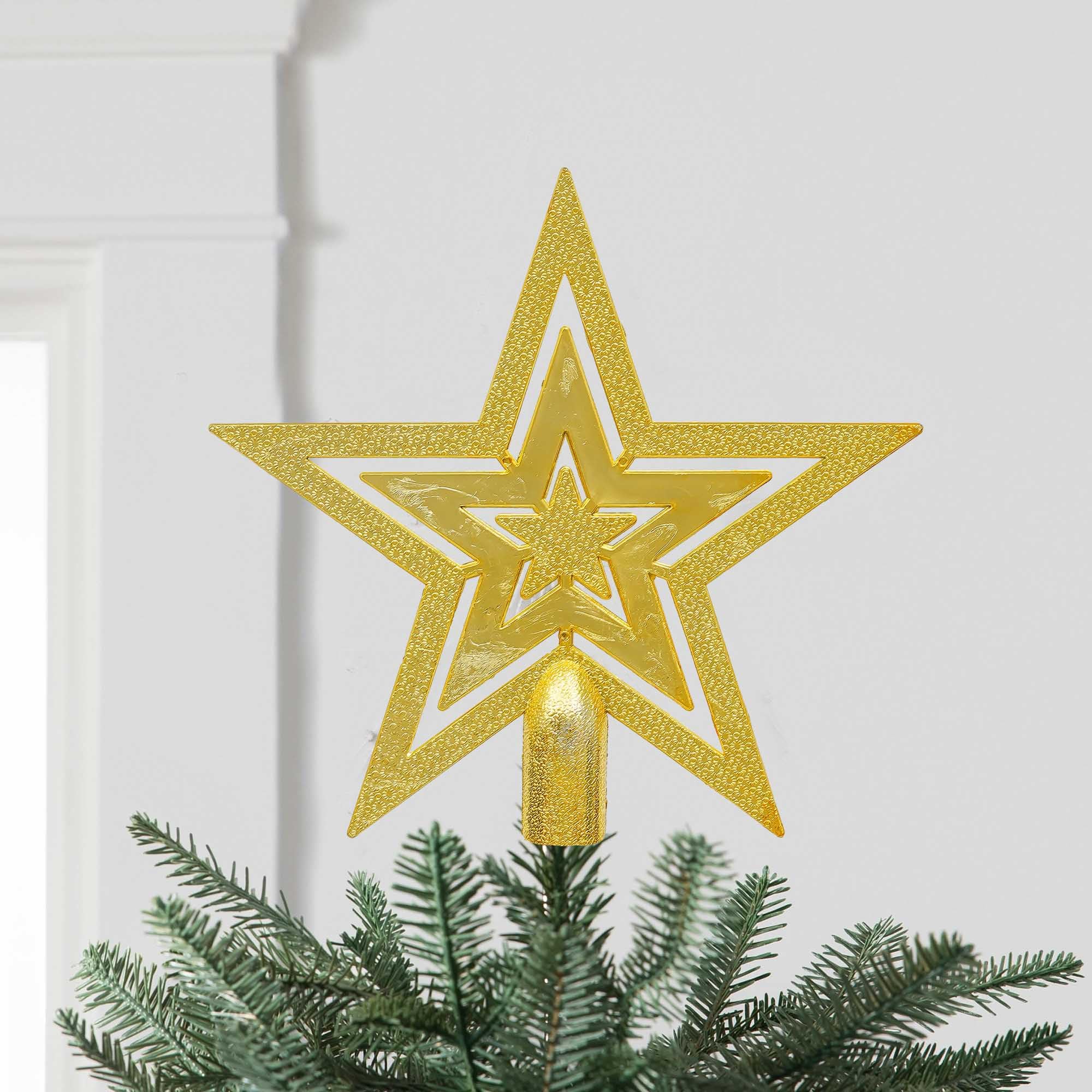 eCraftIndia Golden Merry Christmas Star for Xmas Tree Star Topper Christmas Tree Decoration Items Ornaments Props Gifts for Women Men Kids Girls – view 2