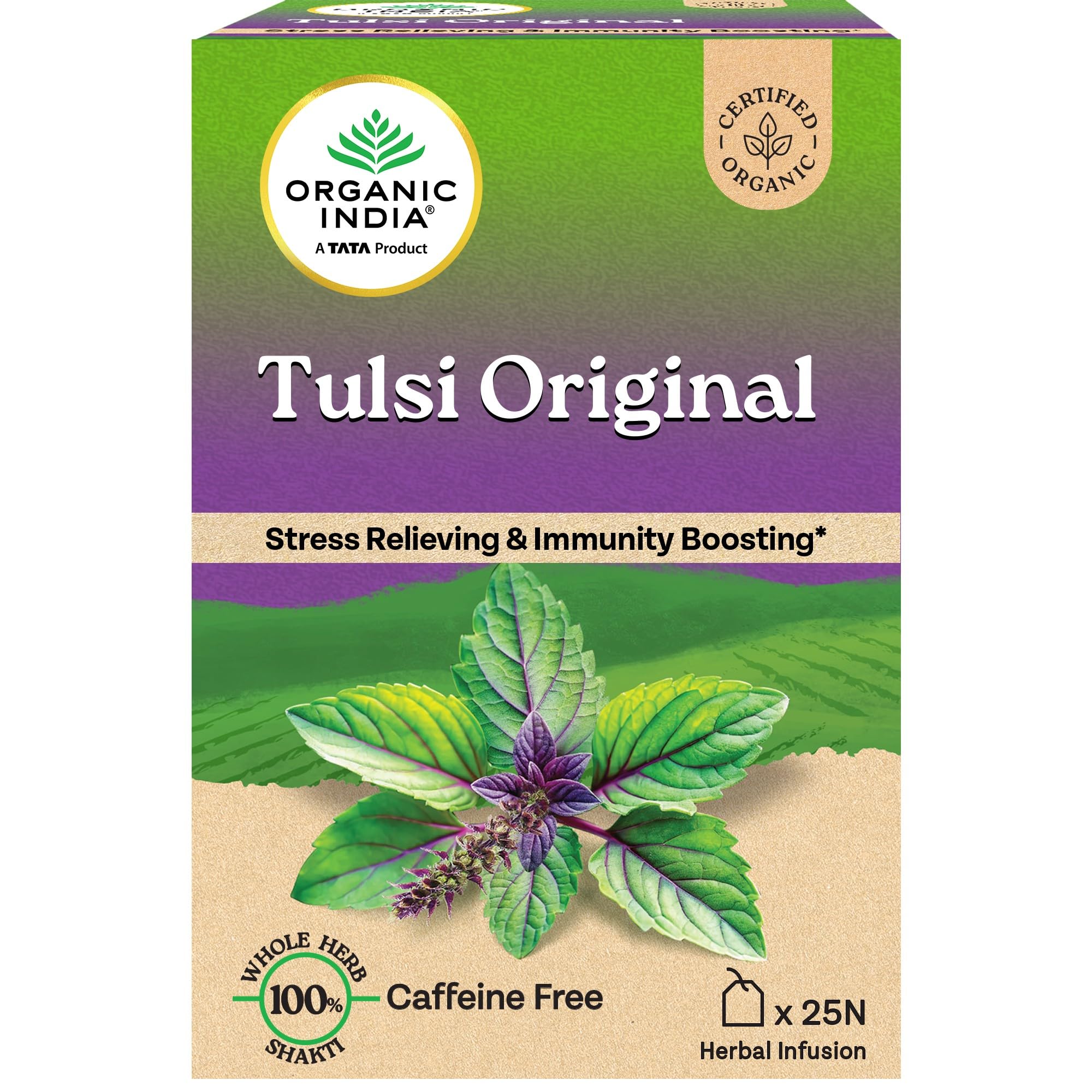 Box of Organic India Tulsi Original caffeine-free herbal tea bags