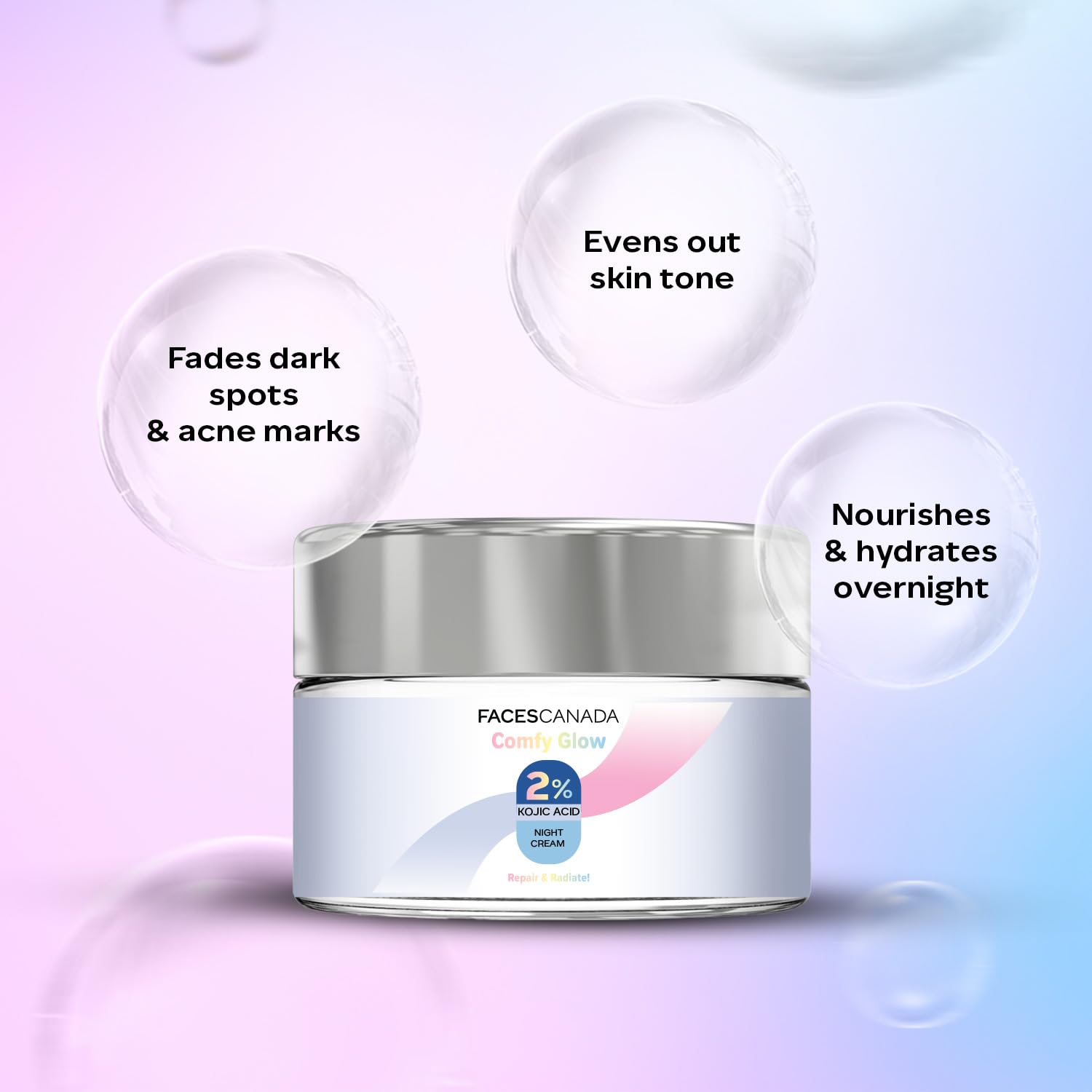 FACES CANADA 2% Kojic Acid Comfy Glow Night Cream with Niacinamide & Alpha Arbutin for Skin Brightening (25 gm) – view 2