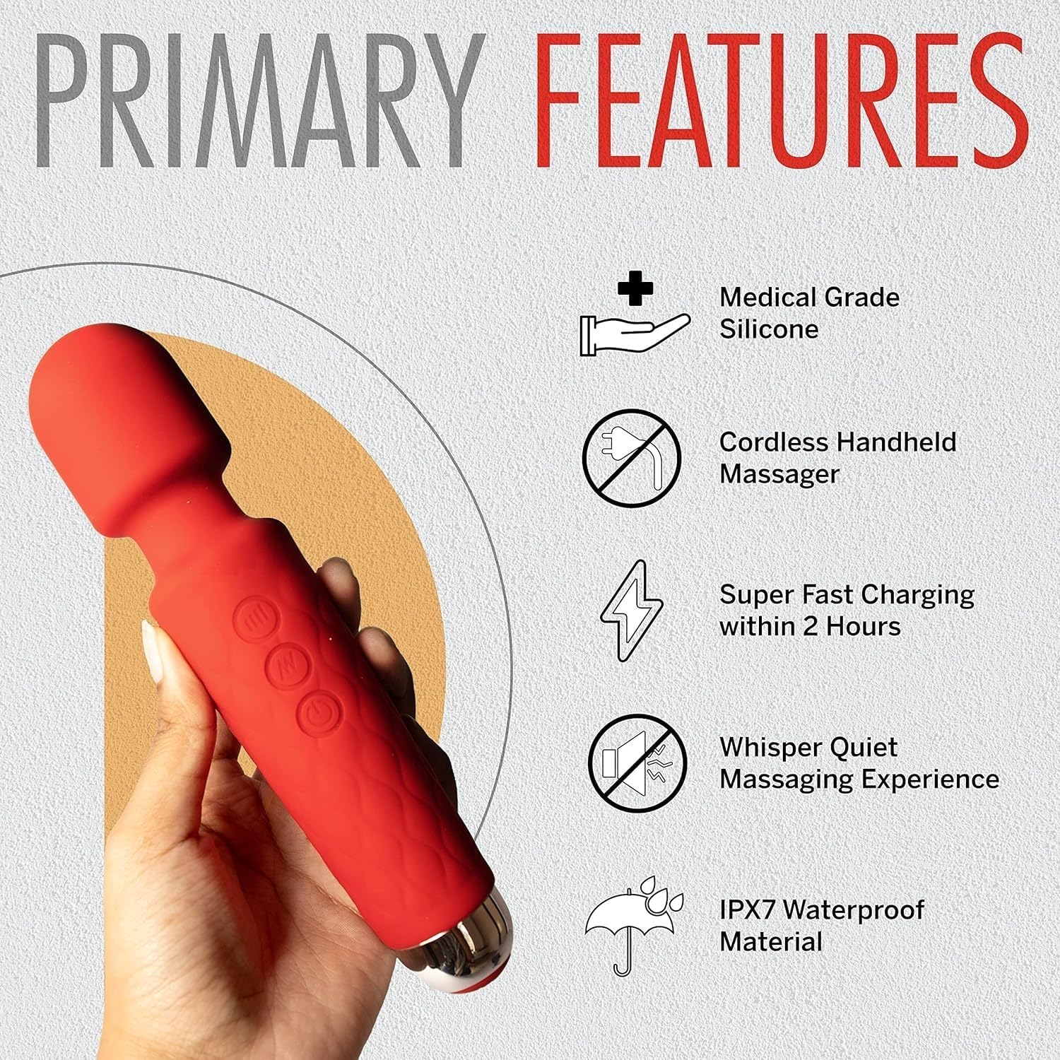 RONXS Full Body Massager for Women & Men, Rechargeable Wireless Machine for Pain Relief, Handheld Personal Massager Vibrator with Medical Grade Silicone, 8 Speeds, 20 Modes (Perosnal Massager) – view 3