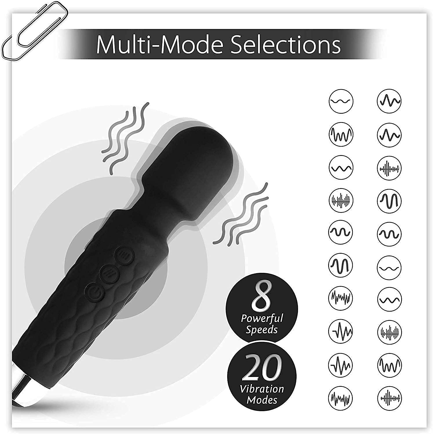 RONXS Full Body Massager for Women & Men, Rechargeable Wireless Machine for Pain Relief, Handheld Personal Massager Vibrator with Medical Grade Silicone, 8 Speeds, 20 Modes (Perosnal Massager) – view 9