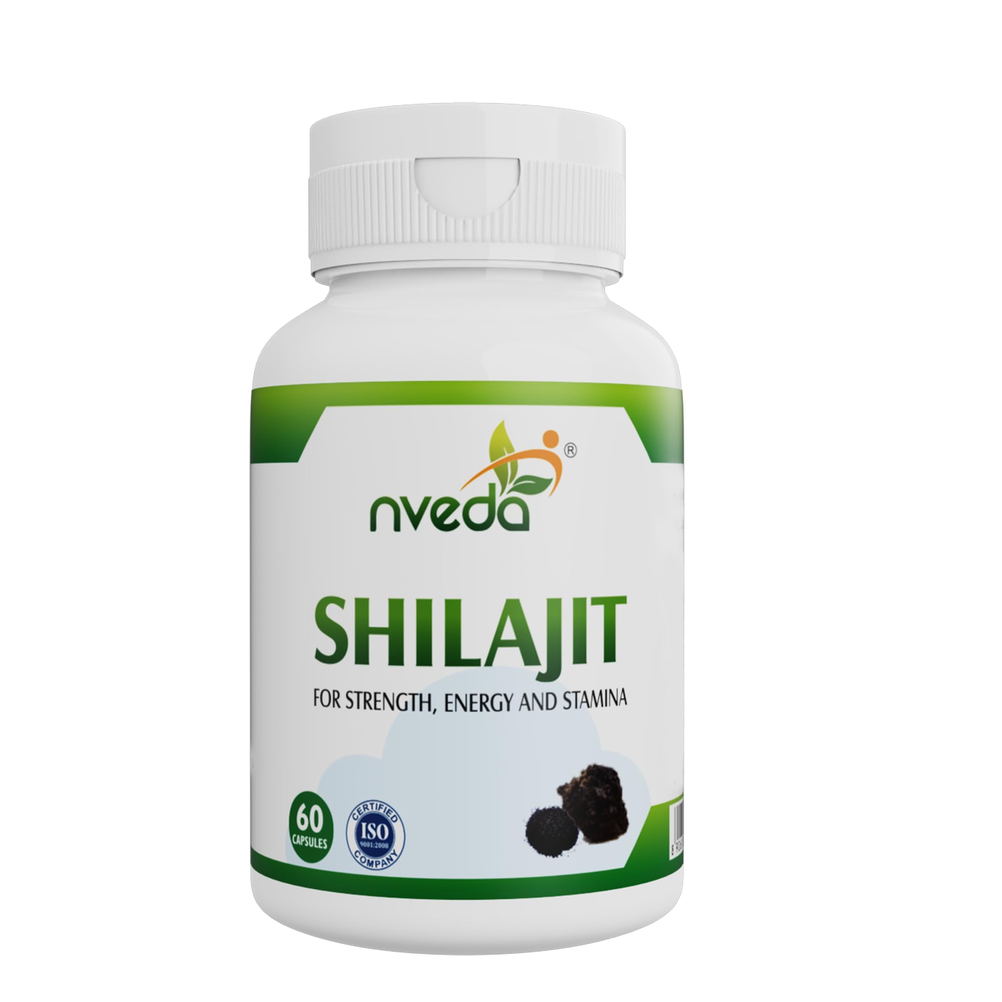 Nveda Ayurvedic Shilajit capsules bottle for men, 60 count