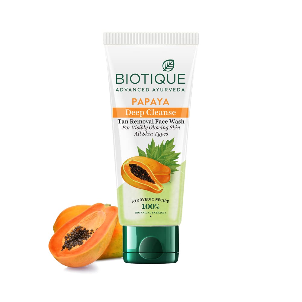 Front view of Biotique Papaya Deep Cleanse Face Wash tube