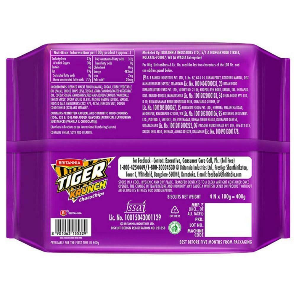 Britannia Tiger Krunch Chocochips Biscuits Combo Pack 400 G – view 2