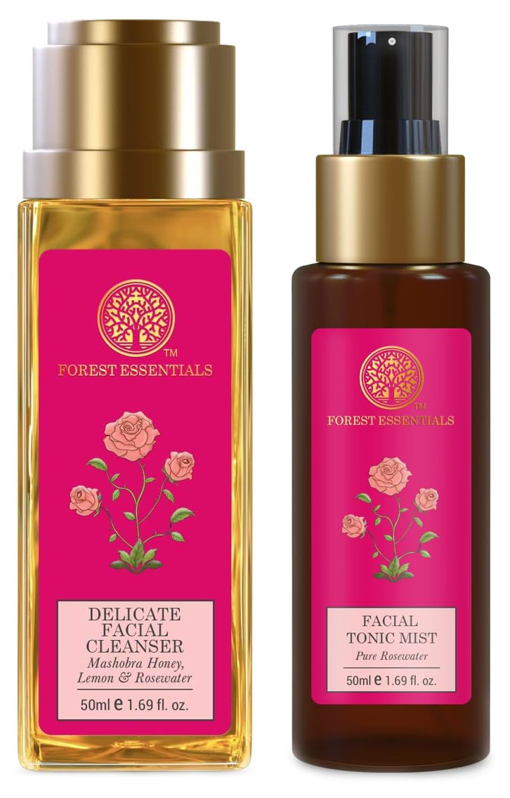 Travel size rosewater mist spray and delicate facial cleanser duo