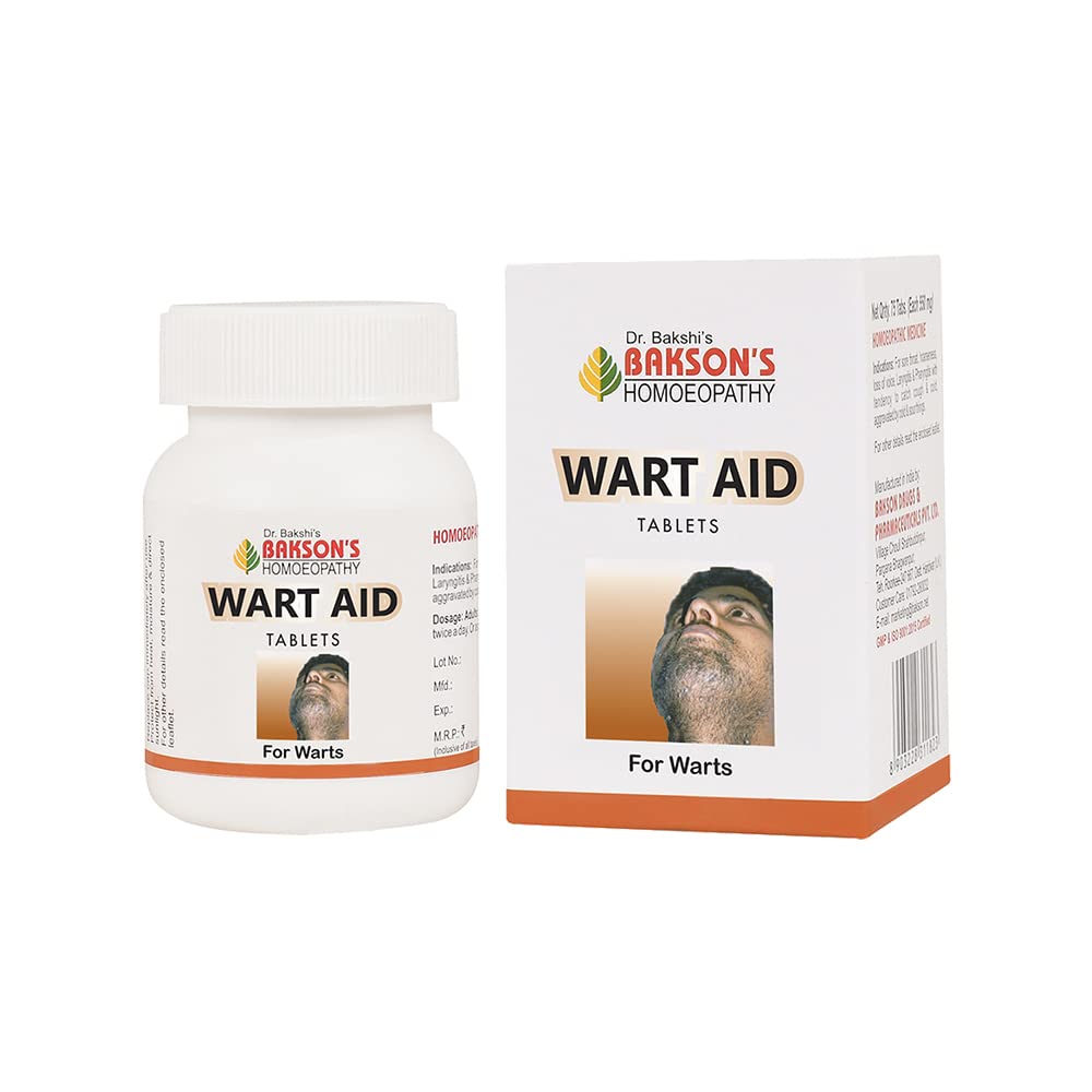 Bakson homeopathic Wart Aid Tablets bottle with 75 tabs