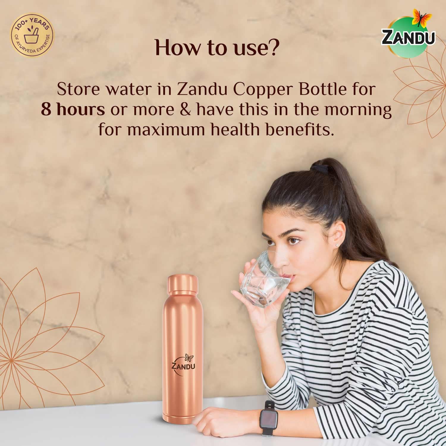 Zandu Copper Bottle (950ml): 100% Pure Copper – view 7