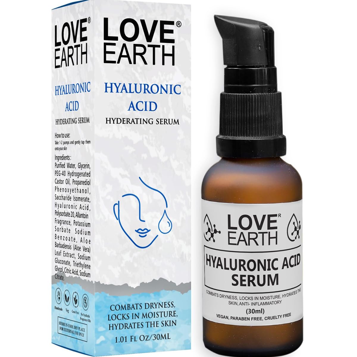 Love Earth hydrating hyaluronic acid face serum 30 ml pack