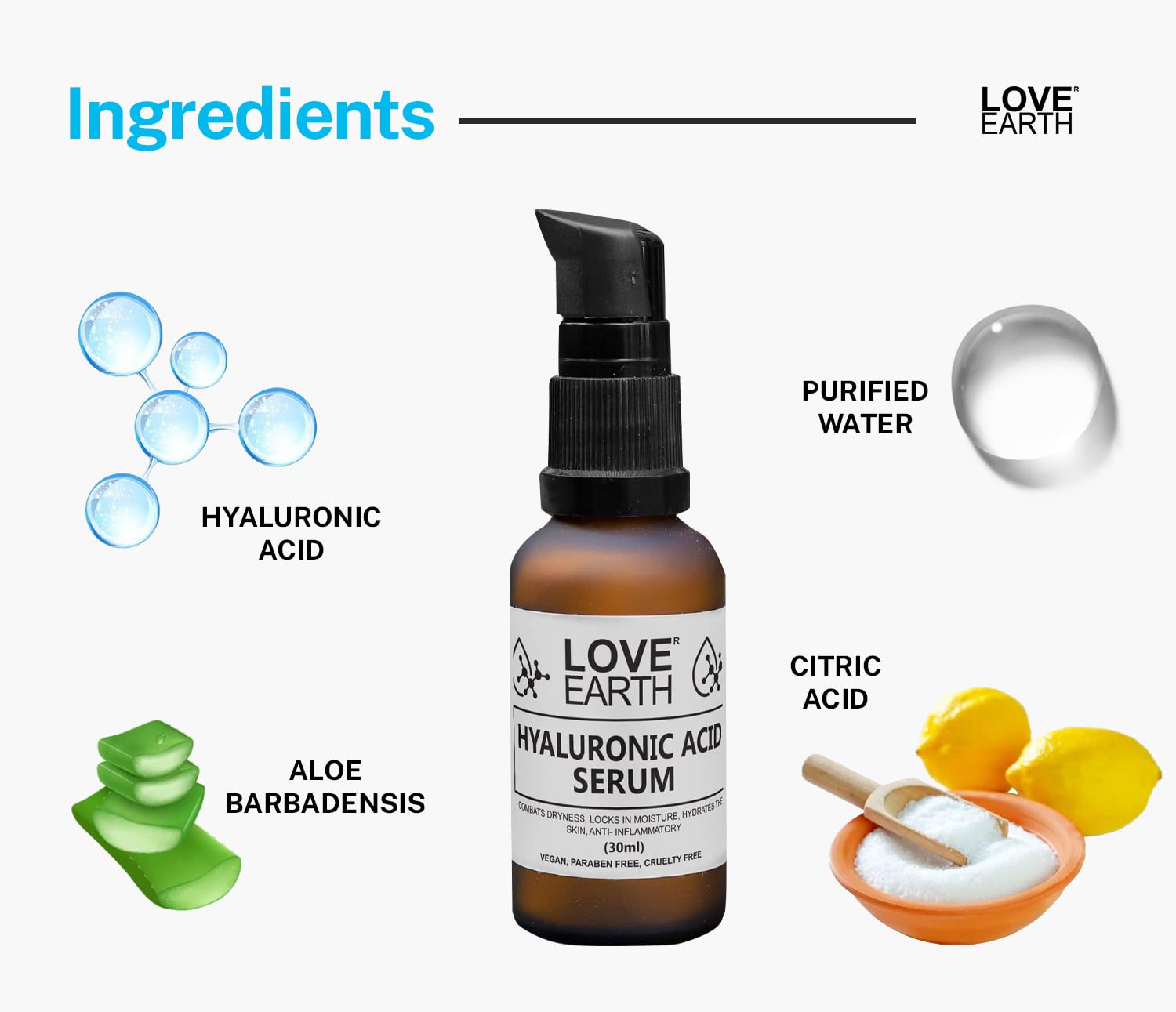 Love Earth Hyaluronic Acid Serum With Organic Aloe Vera & Essential Oils For Moisturised, Nourished & Hydrated Skin 30 ML – view 4