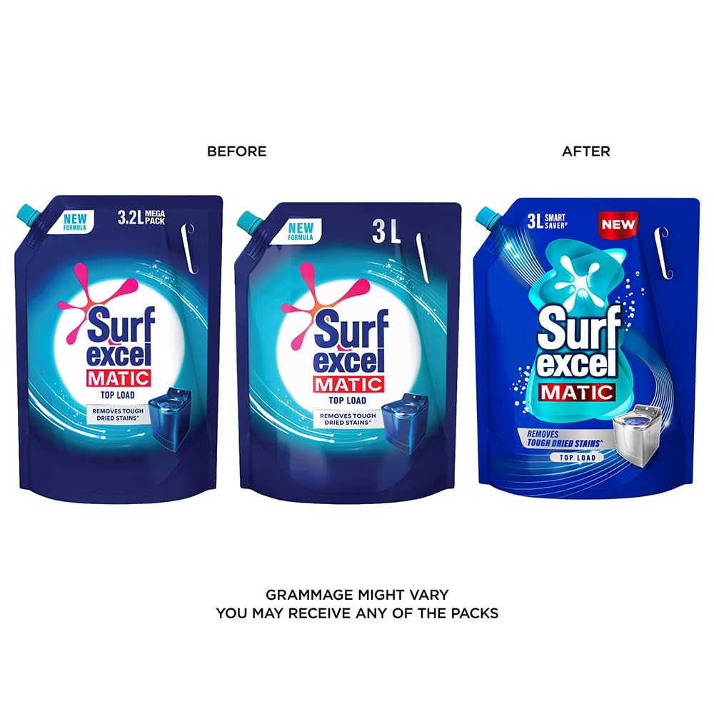 Surf Excel Matic Top Load Liquid Detergent 3 L Refill Pouch, Specially designed to remove Tough Dried Stains, 1st time in Washing Machine – view 3