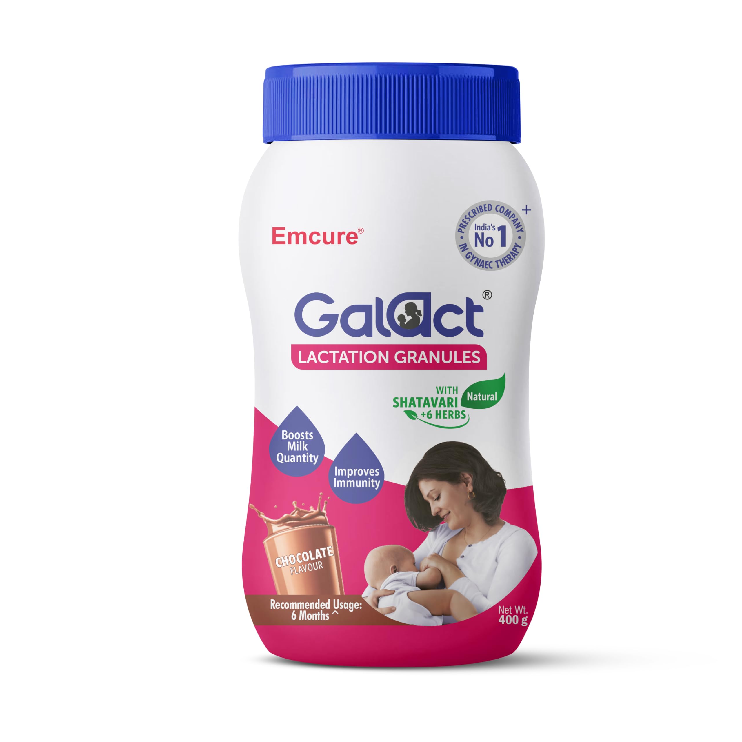 Galact 400g lactation granules jar with chocolate flavour label