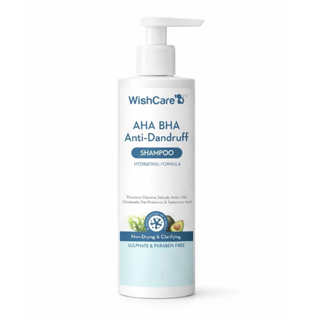 WishCare anti dandruff shampoo bottle with hydrating scalp care formula