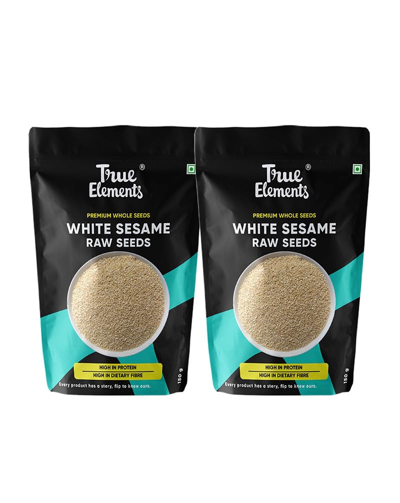 True Elements White Sesame Seeds 150gm (Pack of 2) - Til White Seeds | Indian Spice | Till Seeds for Eating | Rich in Nutrients