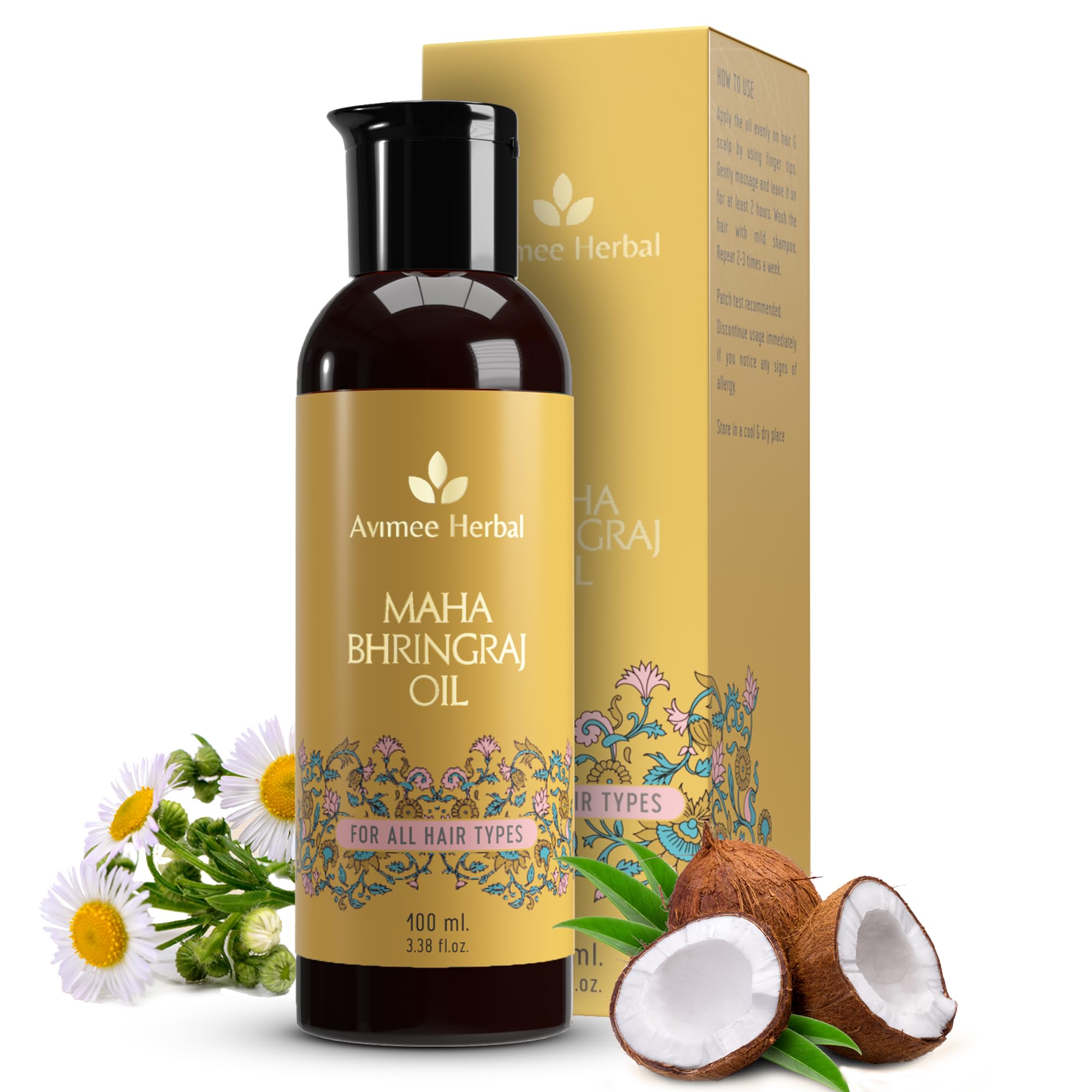 Avimee Herbal Keshpallav Mahabhringraj Oil for Hair Growth | Prevents Hairfall and Makes Hair Stronger | With Shweta, Peet and Neel Bhringraj | Mineral Oil Free | 100 ml