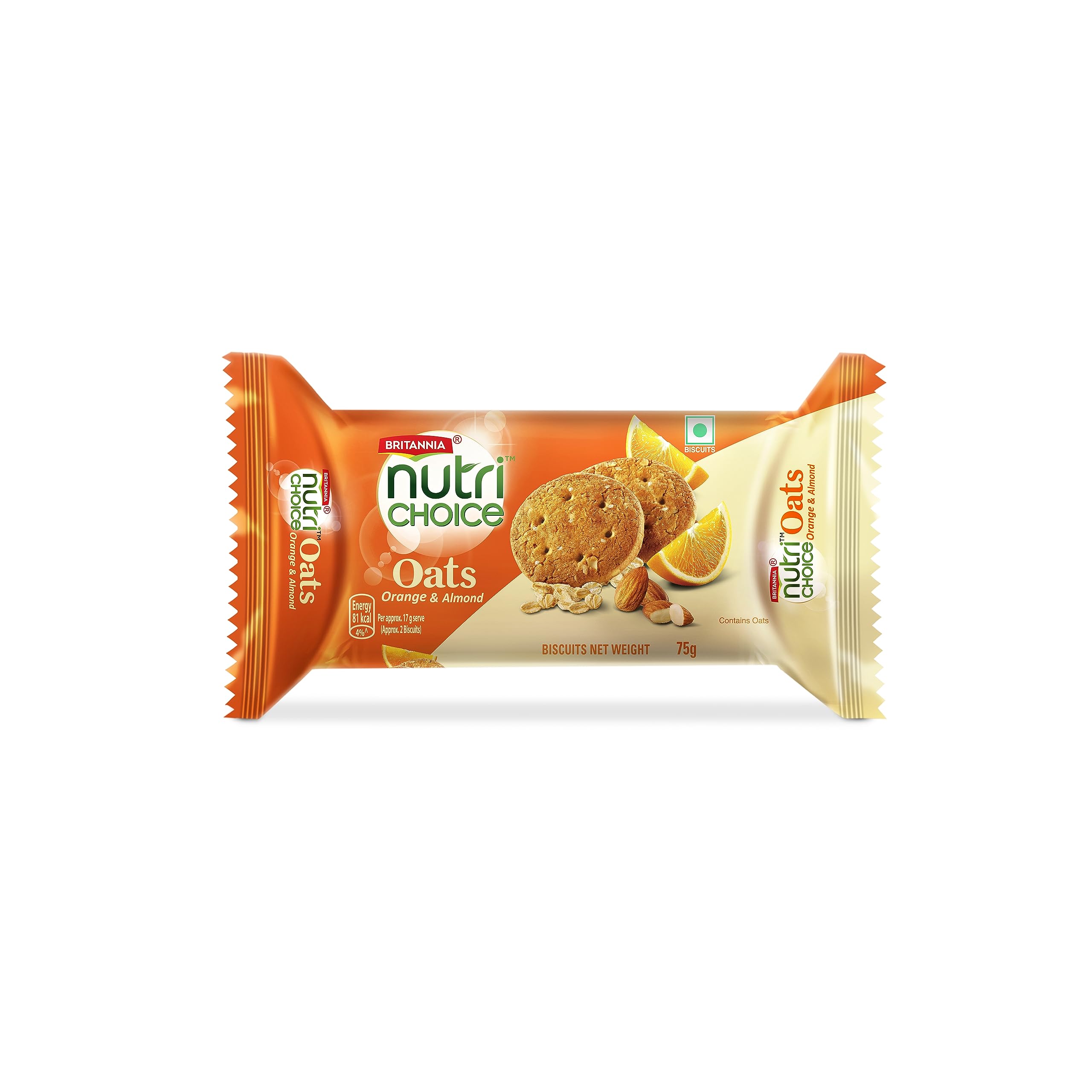 Britannia NutriChoice orange oat biscuits retail pack front view