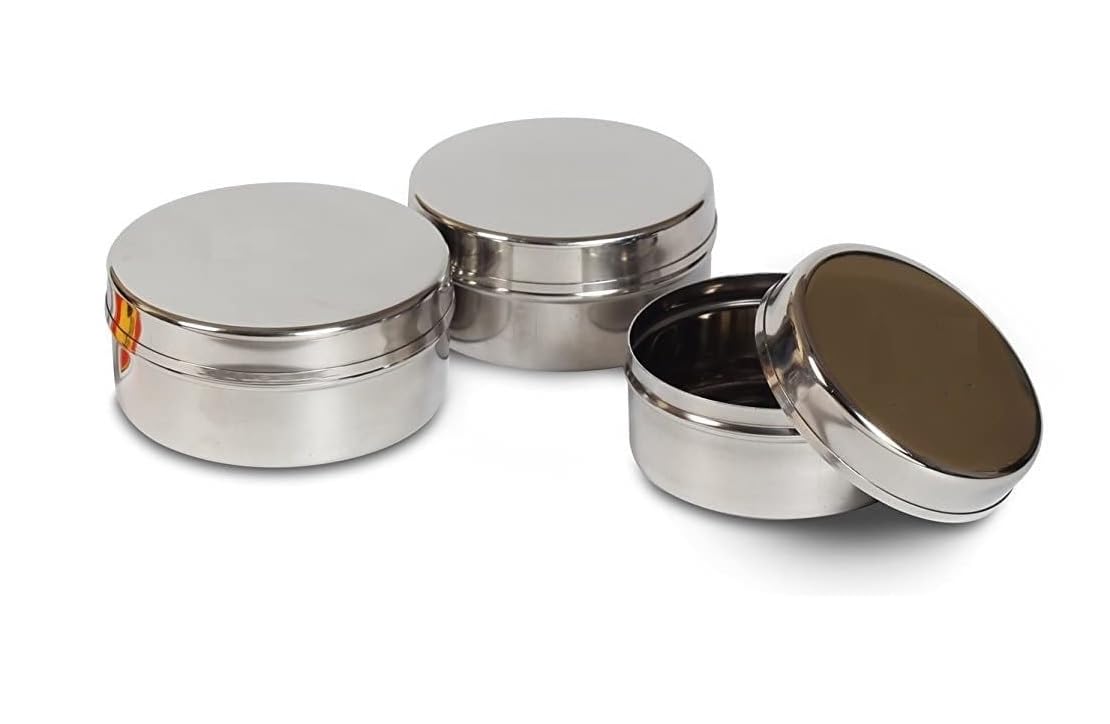 Stainless Steel Small Dabbi Set For Kitchen|Steel Dabbi Set|Steel Boxes For Kitchen|Stainless Steel Small Dabbi Set Of 10 Pcs 50 ml