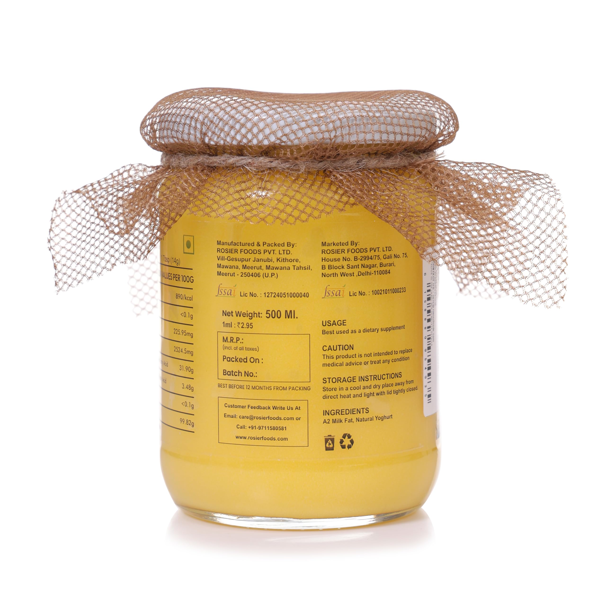 ROSIER A2 Gir Cow Ghee (500 ml) – view 4