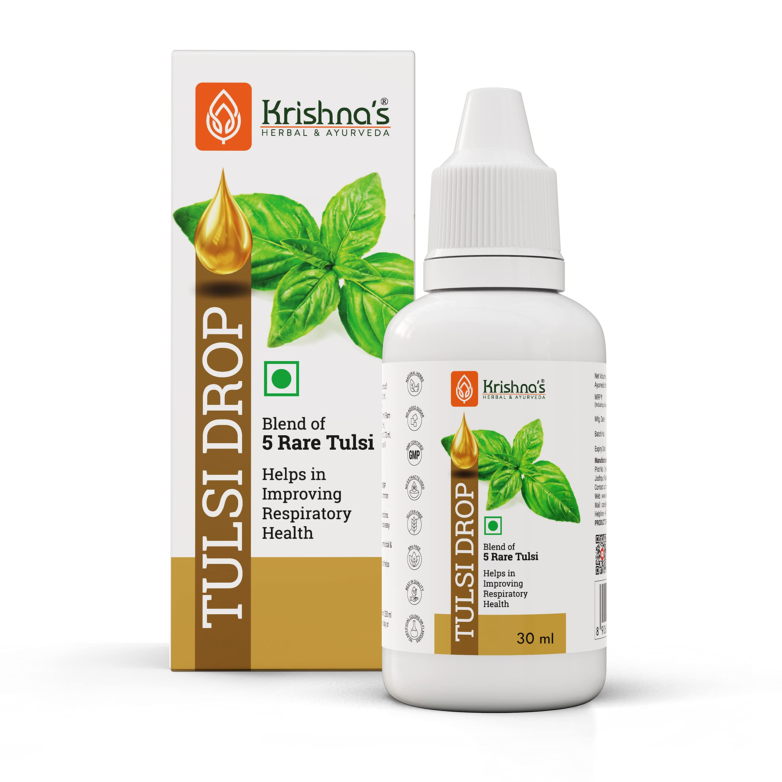 Krishna's Herbal Ayurveda Panch Tulsi Drops bottle packaging