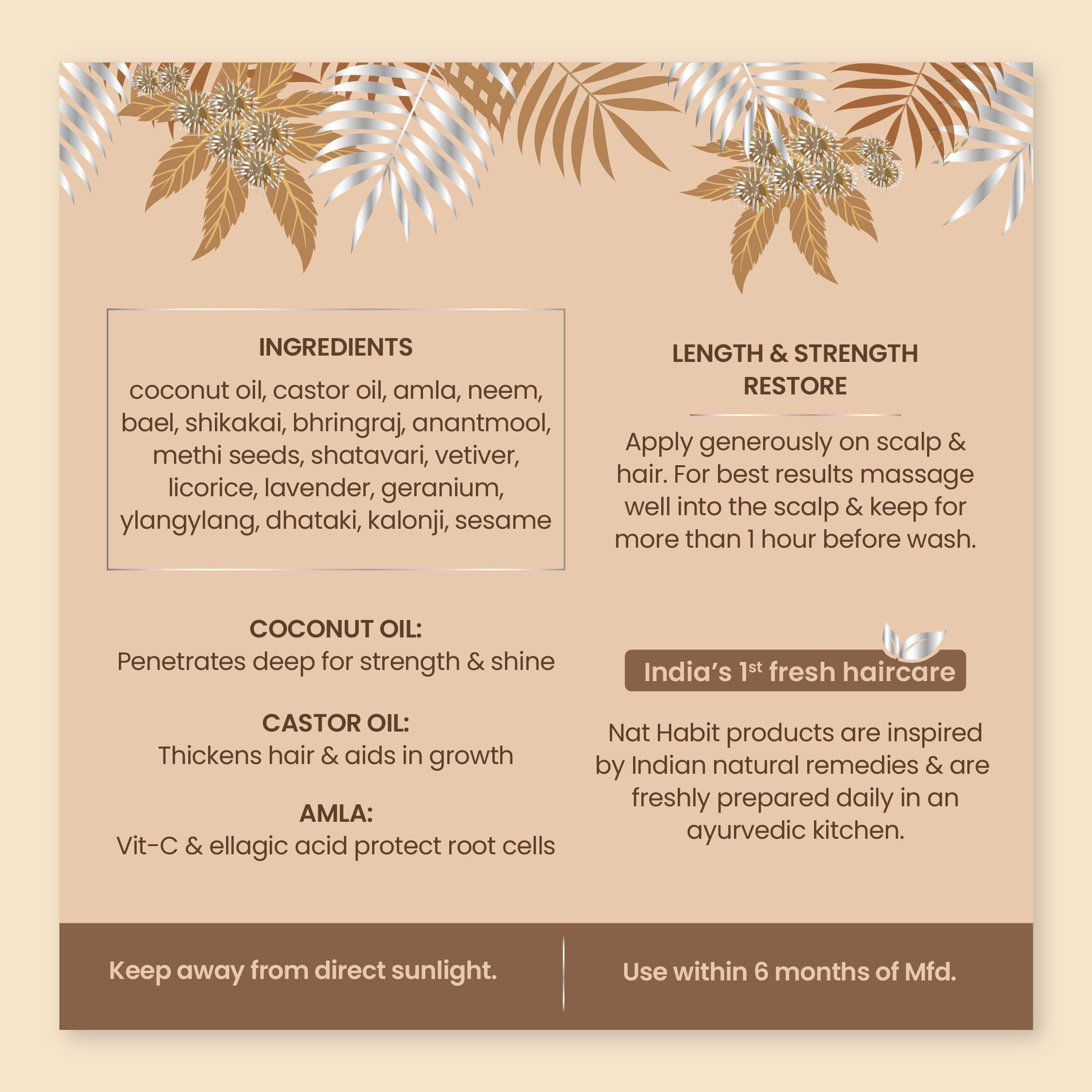 Nat Habit Castor Coconut Dasabuti Hair Oil for Length & Strenghting, Hair Cuticle & Retain Moisture, 200ml – view 7