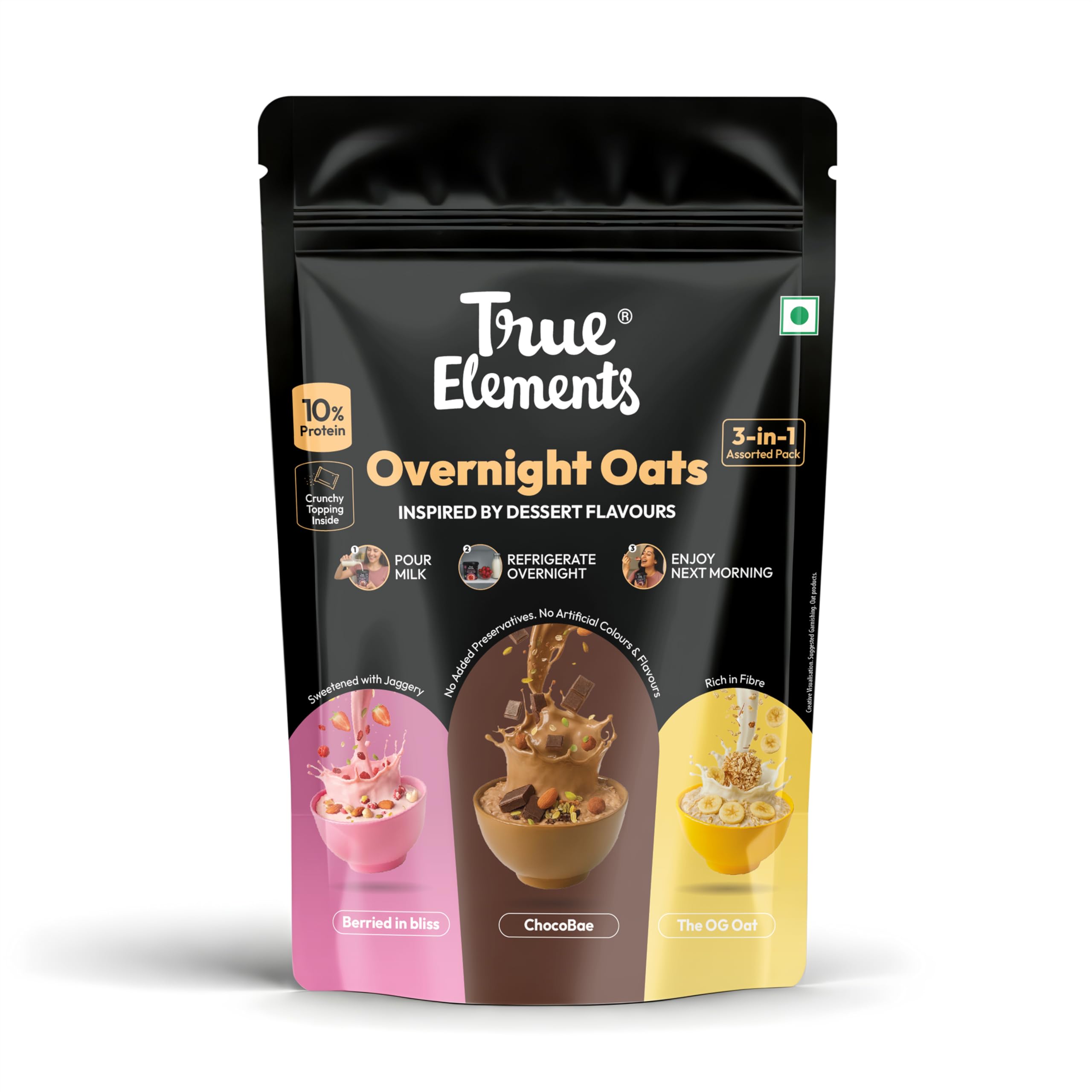 Pack of True Elements overnight oats in dessert flavours