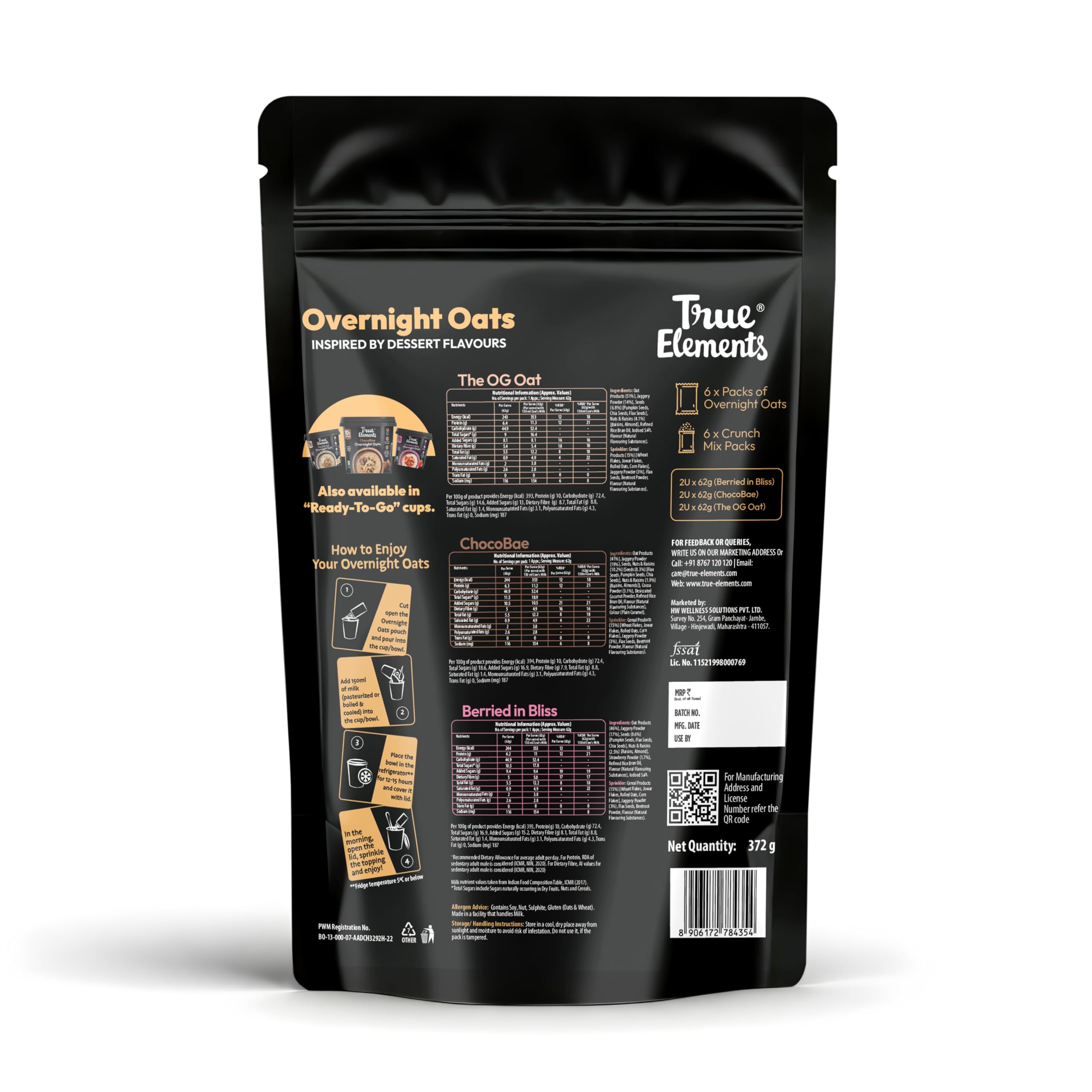 True Elements Overnight Oats - Inspired By Dessert Flavours 372gm – view 2