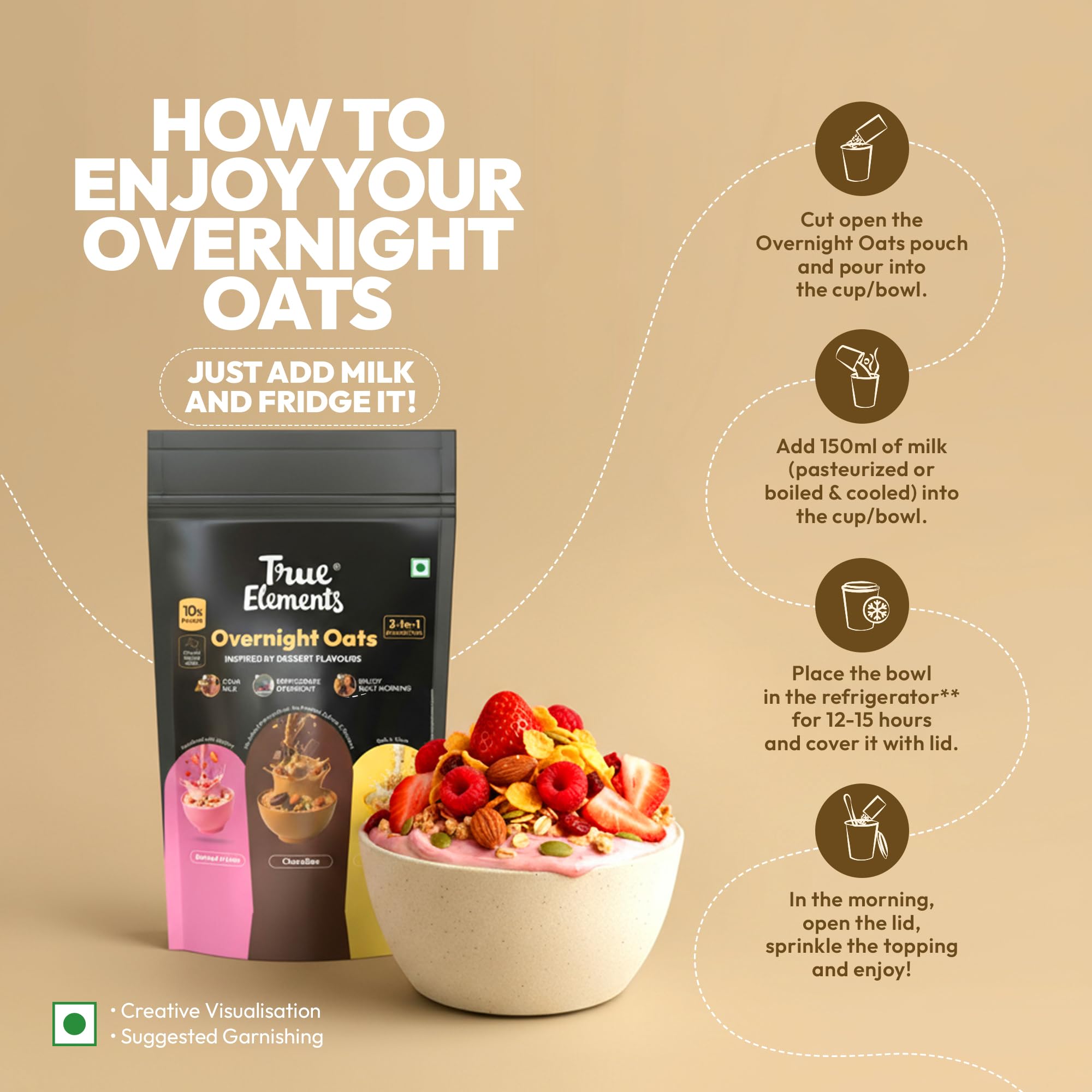 True Elements Overnight Oats - Inspired By Dessert Flavours 372gm – view 5