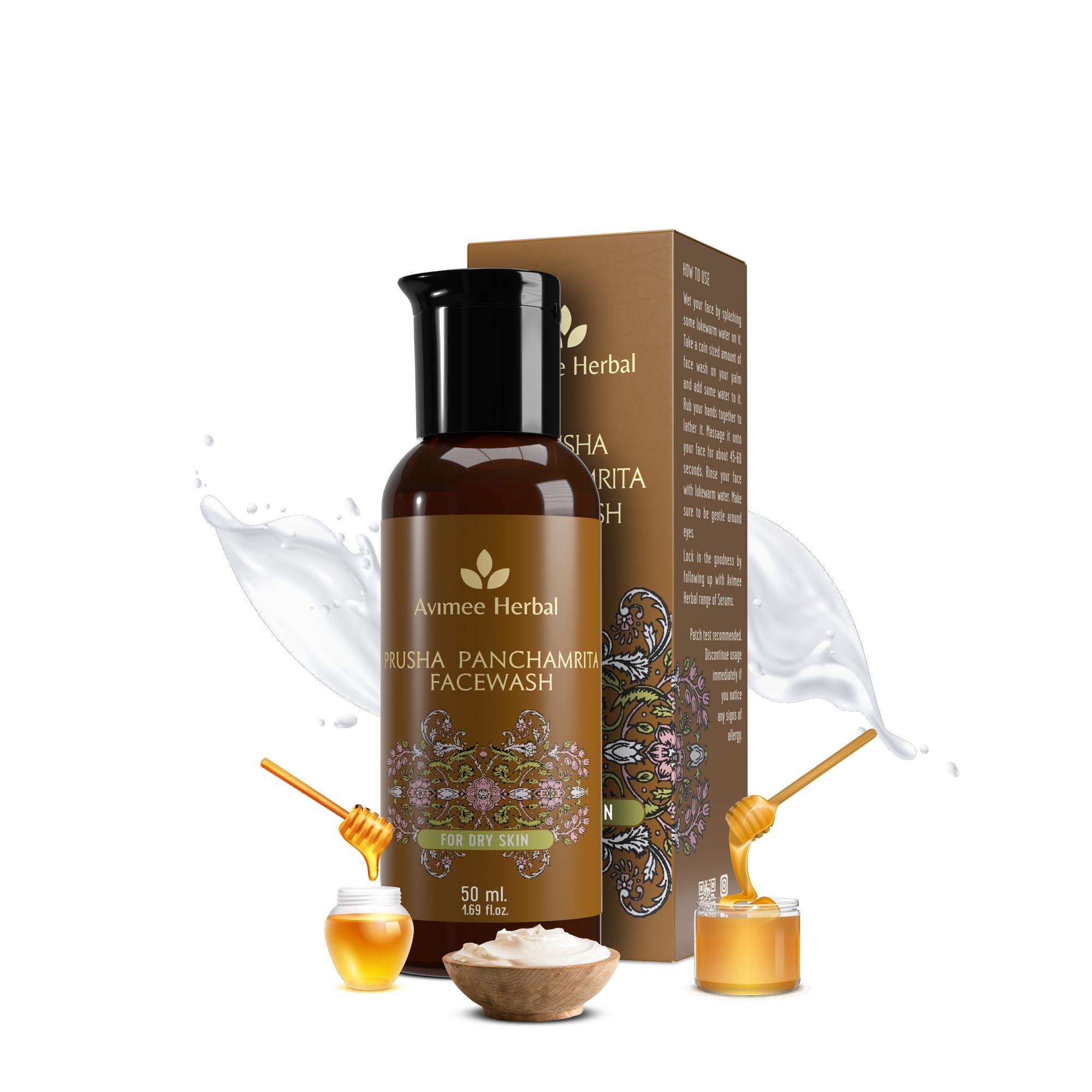 Avimee Herbal Prusha Panchamrita Face Wash | For Normal to Dry Skin | With Real Panchamrita To Gently Cleanse You Skin Leaving It Moisturized (50 ml)