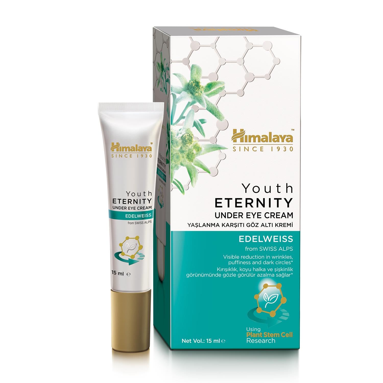 Himalaya Youth Eternity Under eye cream for Women with Edelweiss, glycerin & anti-oxidants for instant hydration | Reduces puffiness, finelines, wrinkles, crow's feet & dark circles| Derma-tested|30ml