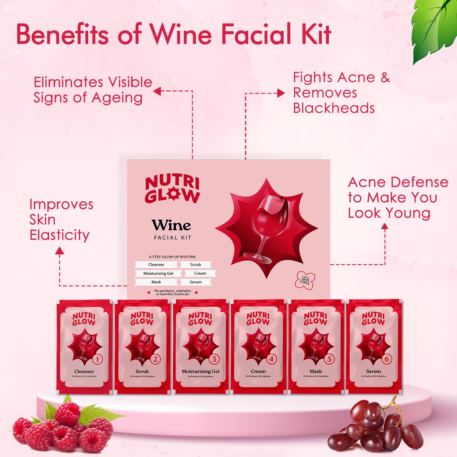 NutriGlow NATURAL'S Advanced Pro Formula Wine Facial Kit For Glowing Skin With Goodness Of Red Grape Extracts, Blemish Free, All Type of Skin Solution for men & women, 60 GM – view 2