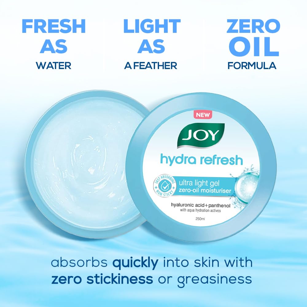 Joy Hydra Refresh Ultra Light Gel, Oil Free Moisturizer with Hyaluronic Acid & Vitamin E 150ml x 2 - Non Sticky & Lightweight Face Cream for Oily Skin for 48hr Moisturization – view 4