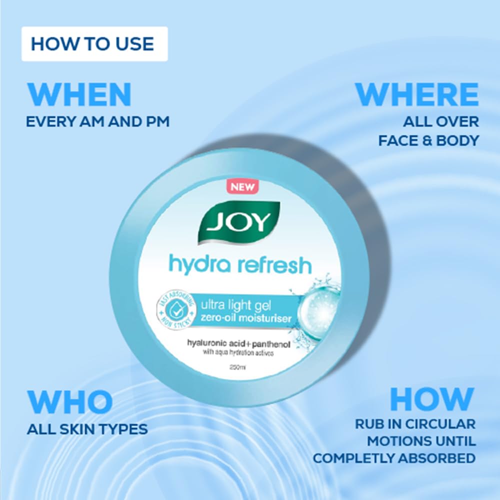 Joy Hydra Refresh Ultra Light Gel, Oil Free Moisturizer with Hyaluronic Acid & Vitamin E 150ml x 2 - Non Sticky & Lightweight Face Cream for Oily Skin for 48hr Moisturization – view 6