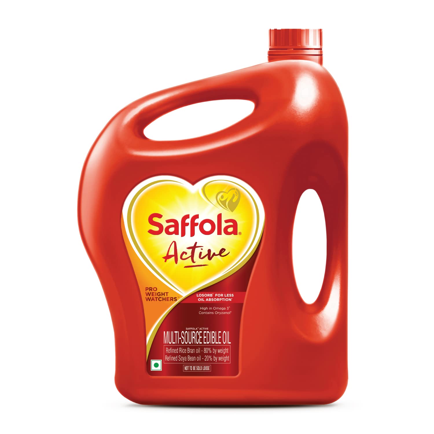 Saffola Active Refined Oil|Blend of Rice Bran Oil & Soyabean Oil|Cooking Oil|Pro Weight Watchers Edible Oil 5 litre Jar