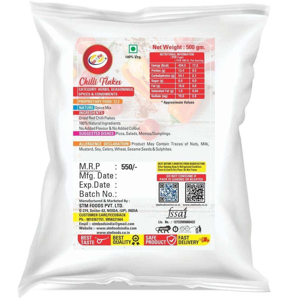 Am 2 Pm - Chilli Flakes Seasonings for Italian Dishes, Red Chilli Flakes for Pasta, Pizza, Salads (Chilli Flakes 500gm) – view 2