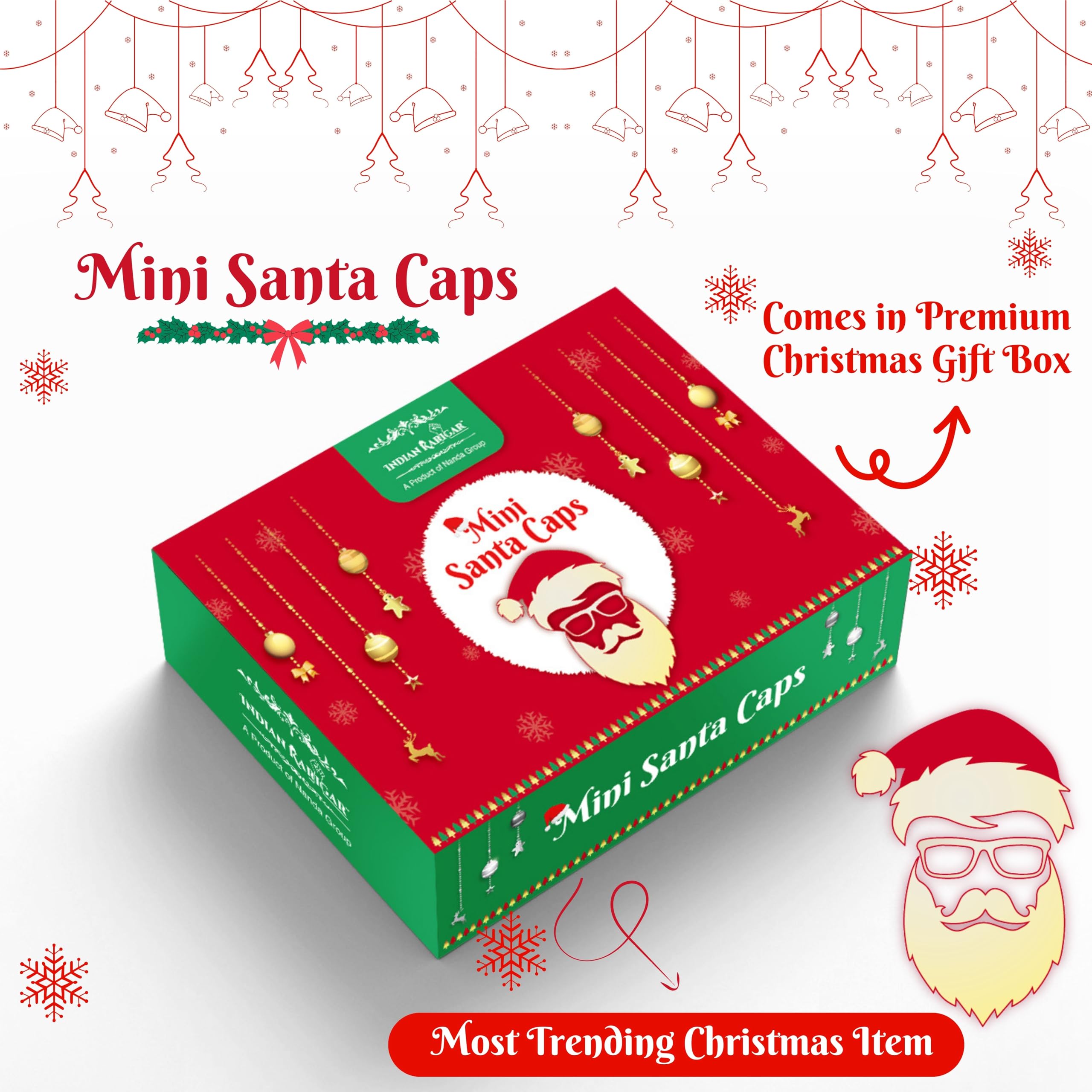 Indian Karigar 6pcs Christmas Decorations Items for Home Mini Santa Hats for Bottle Topper Decor Unique Christmas Decor Christmas Ornaments Christmas Tree Decoration Items Christmas Gifts for Home – view 7