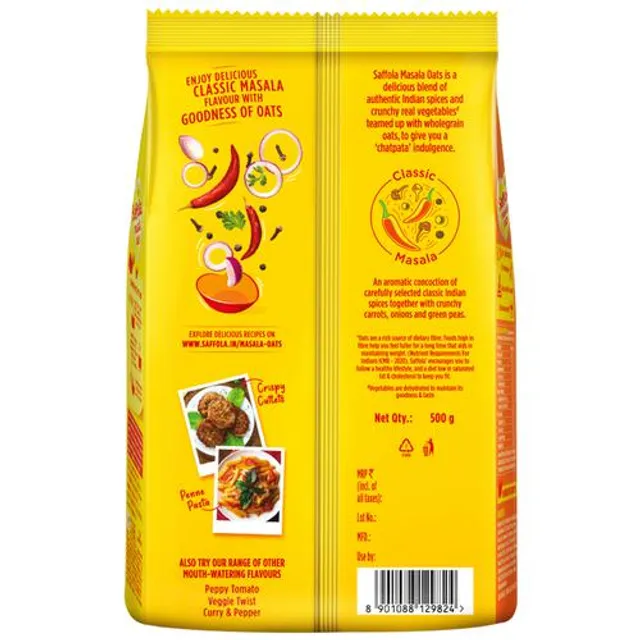 Saffola Masala Oats - Karara Crunch, Classic Masala, Tasty Recipe, 500 g – view 2