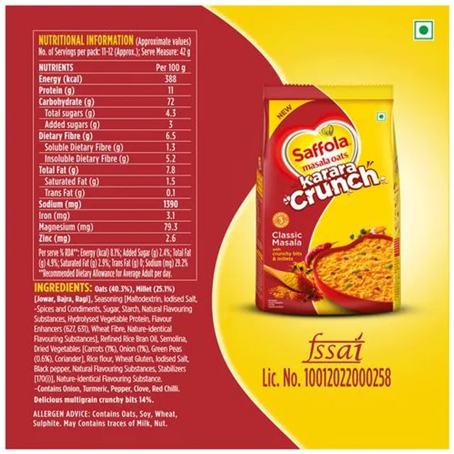 Saffola Masala Oats - Karara Crunch, Classic Masala, Tasty Recipe, 500 g – view 9