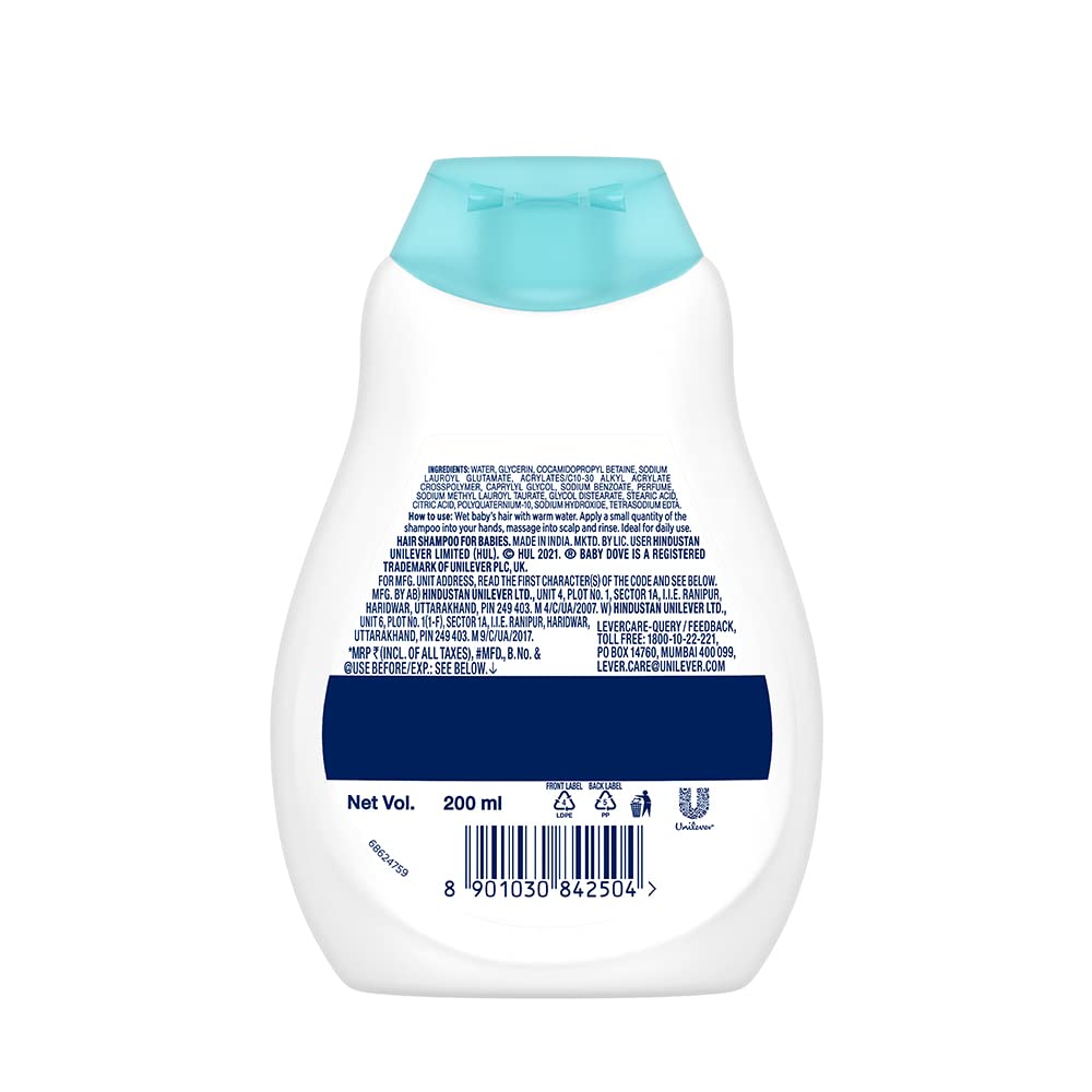 Baby Dove Shampoo 200 ml, Mild No Tears Rich Moisture Baby Shampoo for kids, Gentle Care for Baby's Soft Hair - No sulphate, no Paraben shampoo – view 2