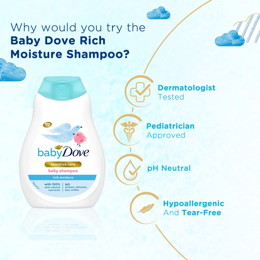 Baby Dove Shampoo 200 ml, Mild No Tears Rich Moisture Baby Shampoo for kids, Gentle Care for Baby's Soft Hair - No sulphate, no Paraben shampoo – view 4