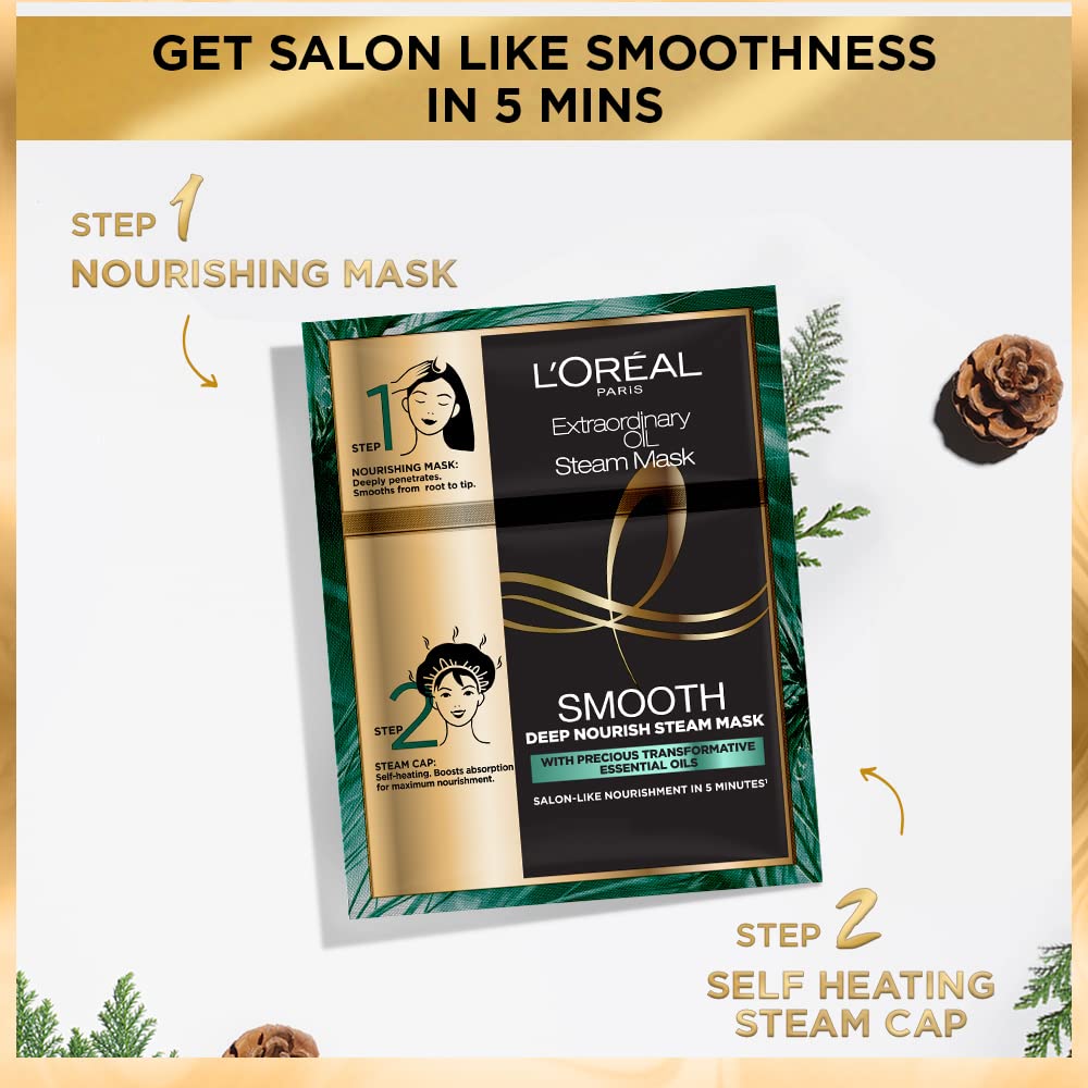 L'Oreal Paris Professional Nourishing Treatment, For Smooth & Straight Frizz-Free hair, Paraben Free, With Precious Essential Oils, Extraordinary Oil Smooth Steam Mask, 20ml + 40g – view 3